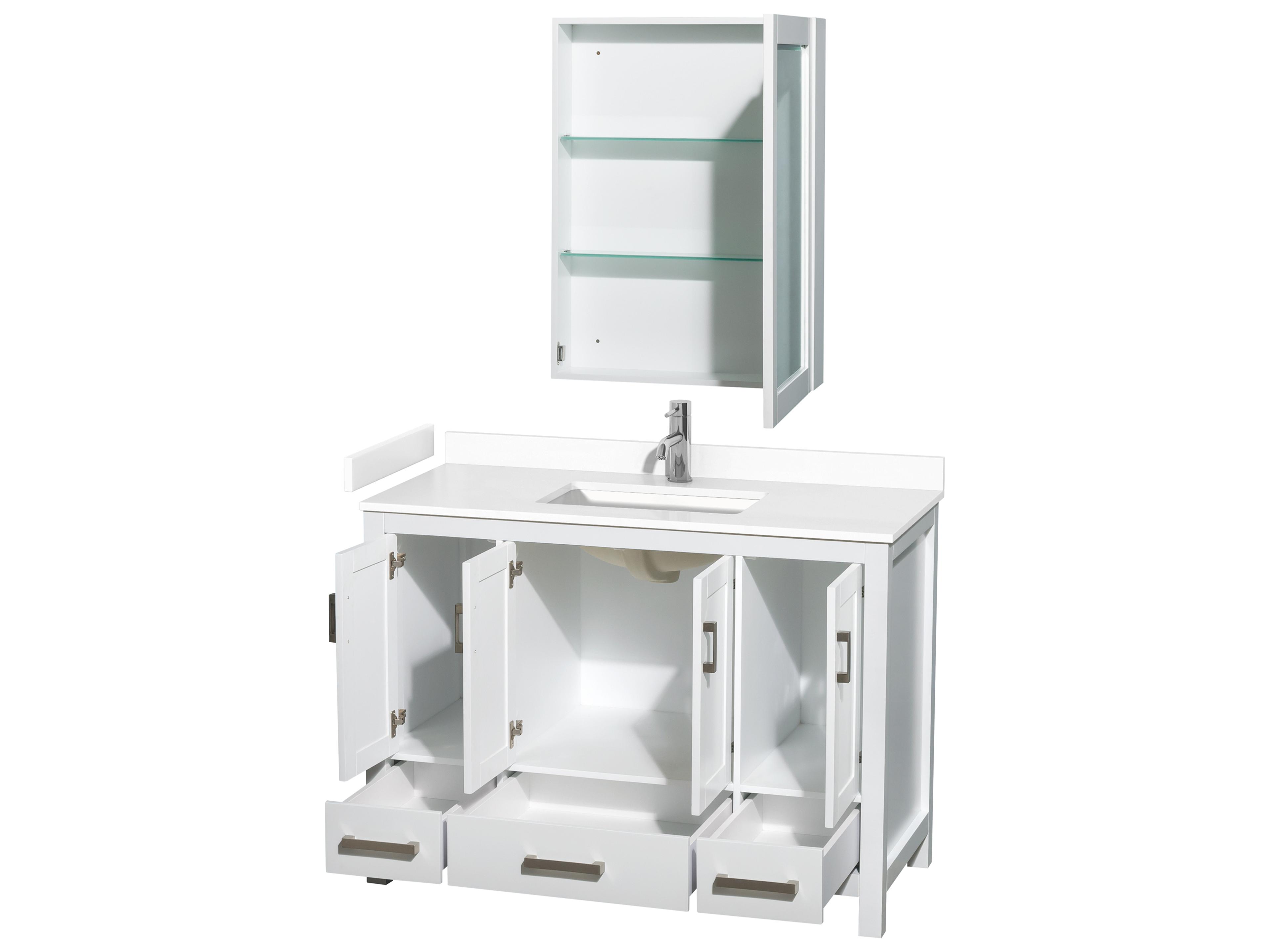 Wyndham Collection Sheffield 48" White Vanity with Medicine Cabinet