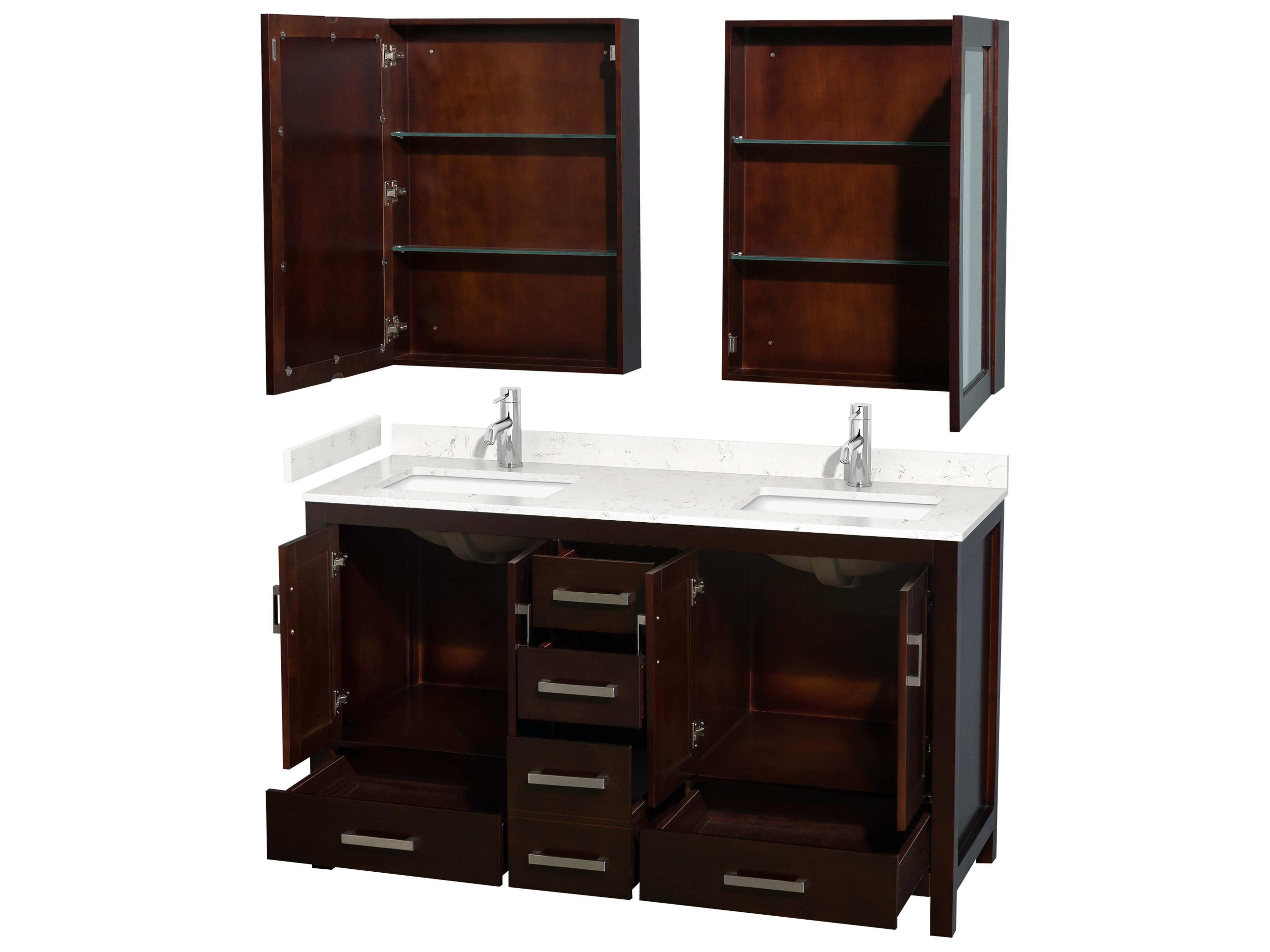 Wyndham Collection Sheffield 60" Espresso Vanity with Medicine Cabinet