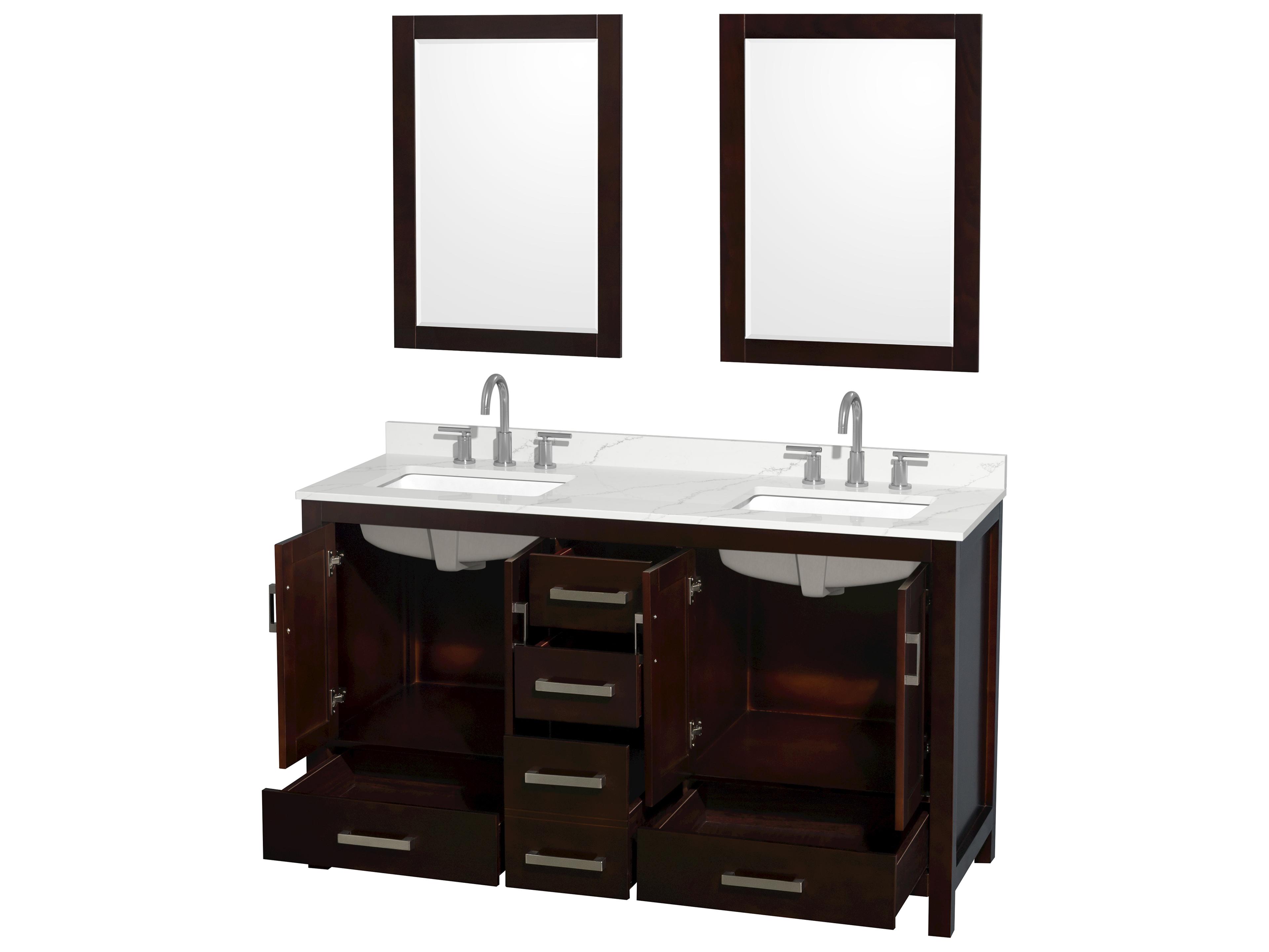 Wyndham Collection Sheffield 60" Espresso Vanity with 24" Mirror