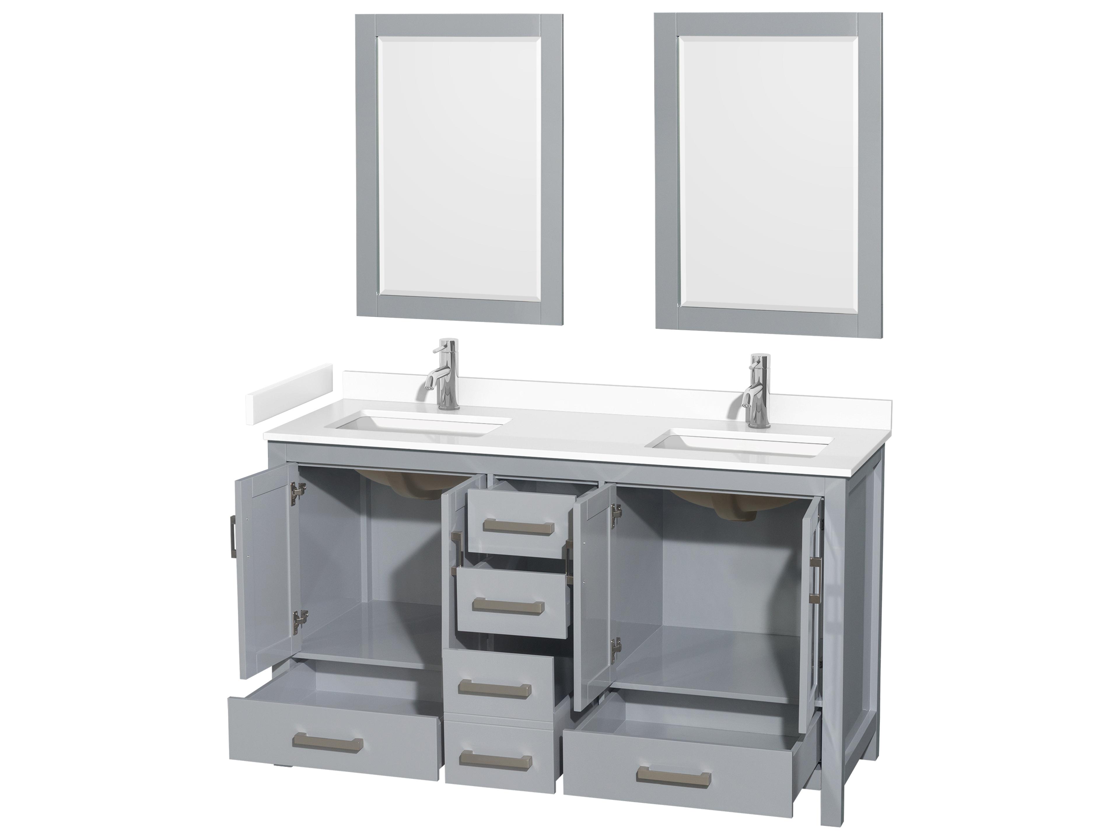 Wyndham Collection Sheffield 60" Gray Vanity with 24" Mirror