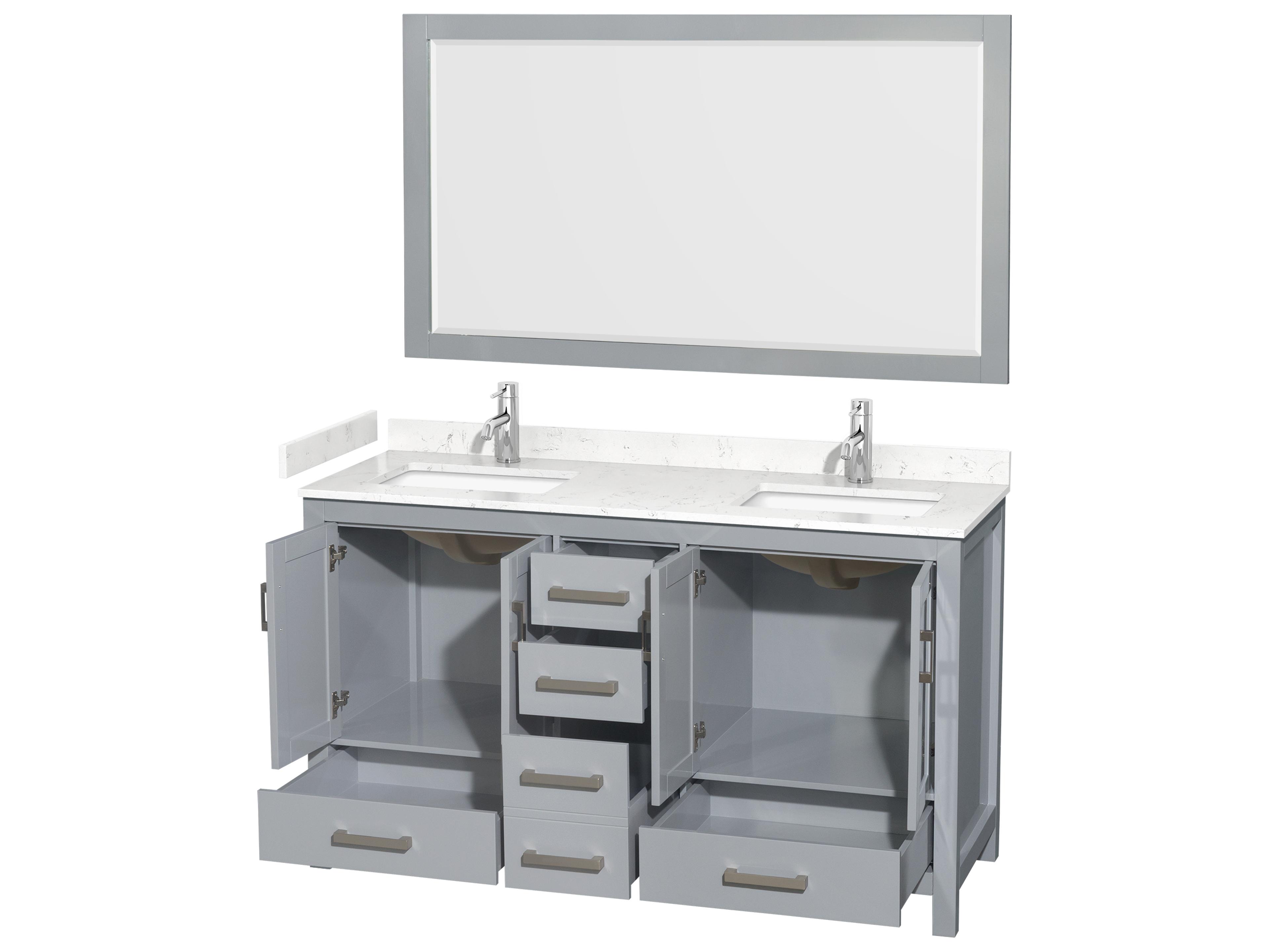 Wyndham Collection Sheffield 60" Gray Vanity with 58" Mirror