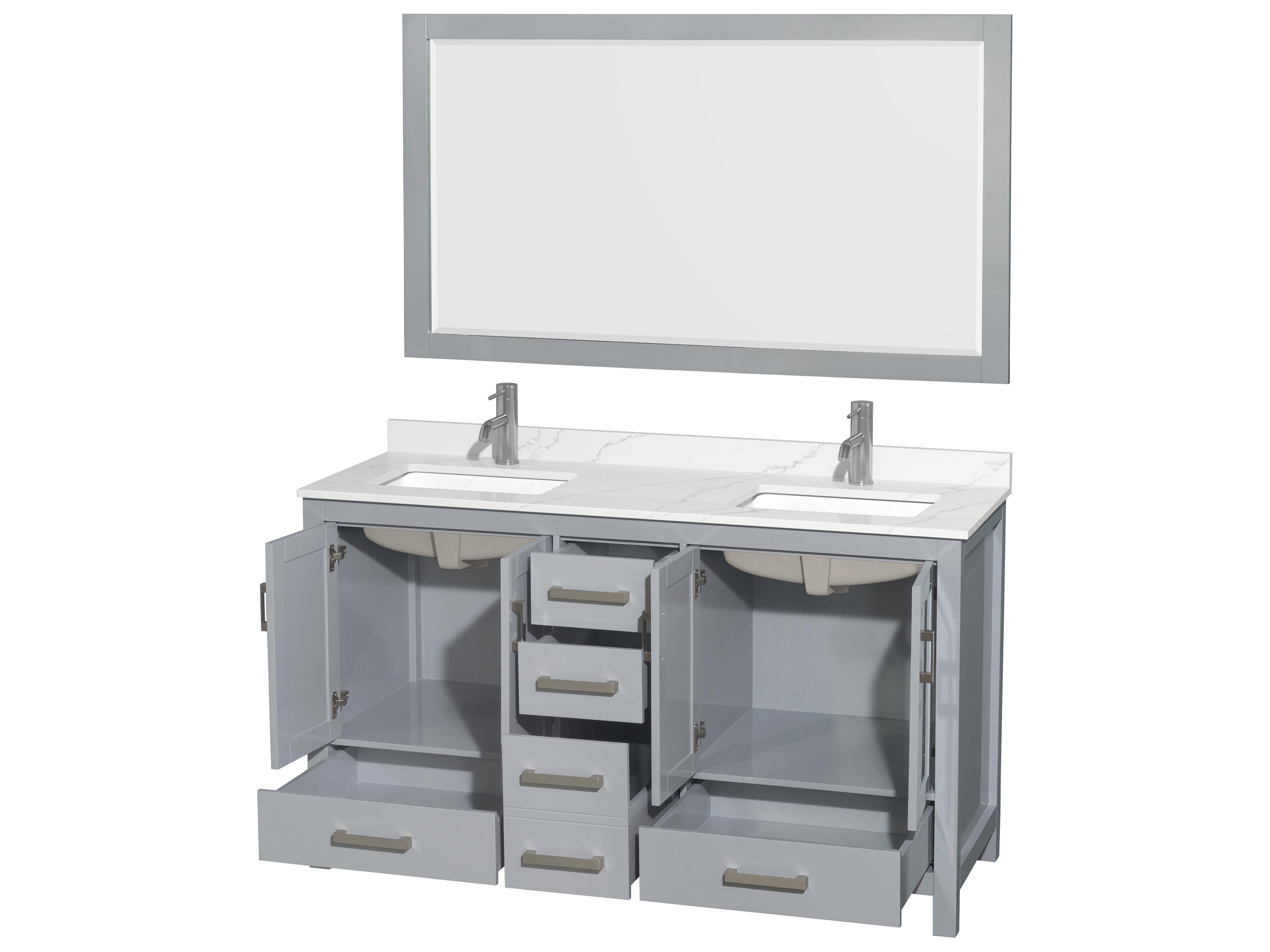Wyndham Collection Sheffield 60" Gray Vanity with 58" Mirror