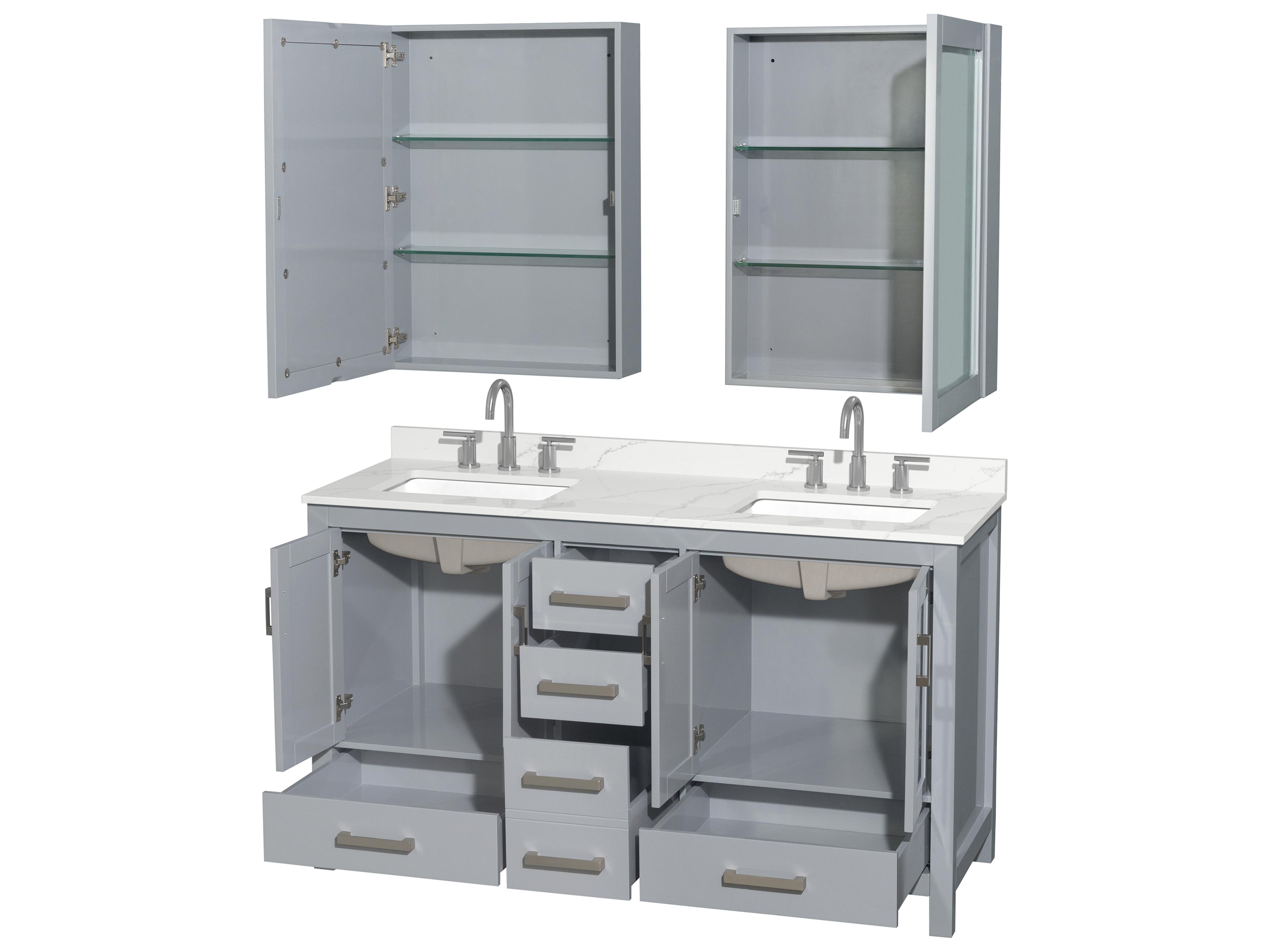 Wyndham Collection Sheffield 60" Gray Vanity with Medicine Cabinet