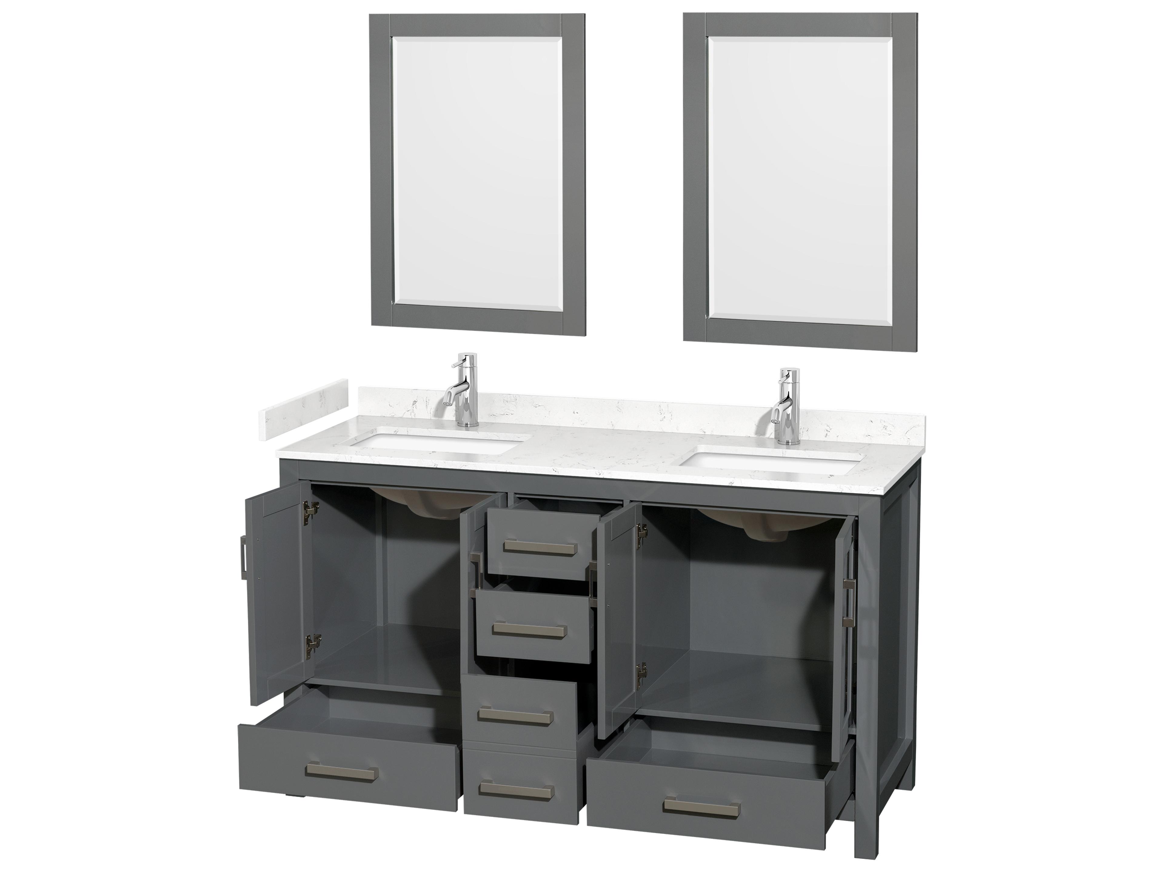 Wyndham Collection Sheffield 60" Dark Gray Vanity with 24" Mirror