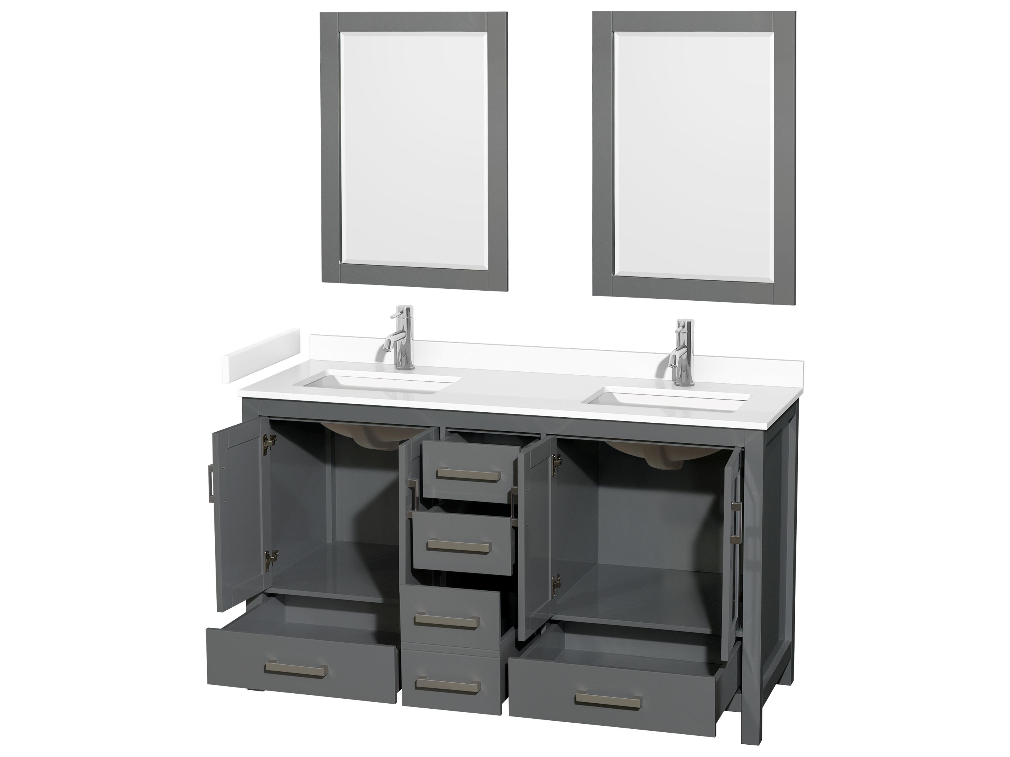 Wyndham Collection Sheffield 60" Dark Gray Vanity with 24" Mirror