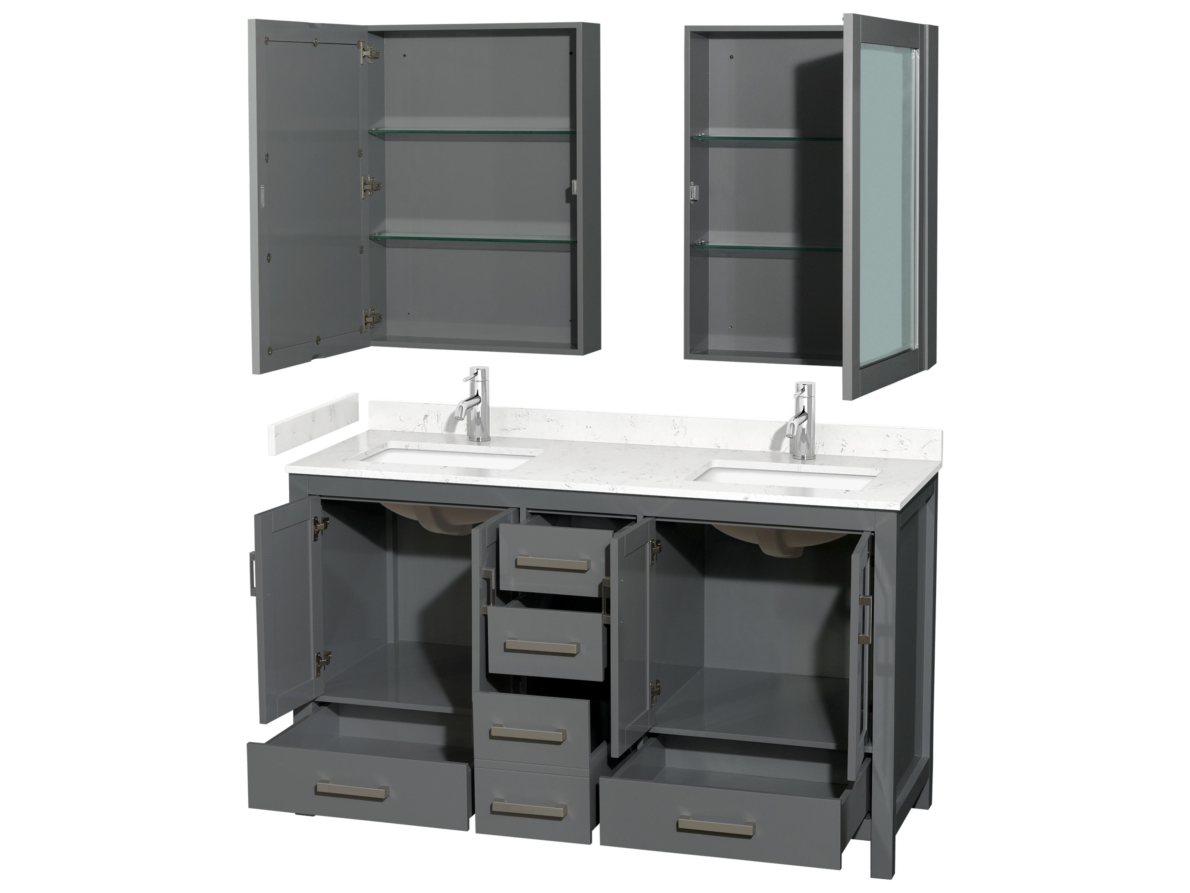 Wyndham Collection Sheffield 60" Dark Gray Vanity with Medicine Cabinet