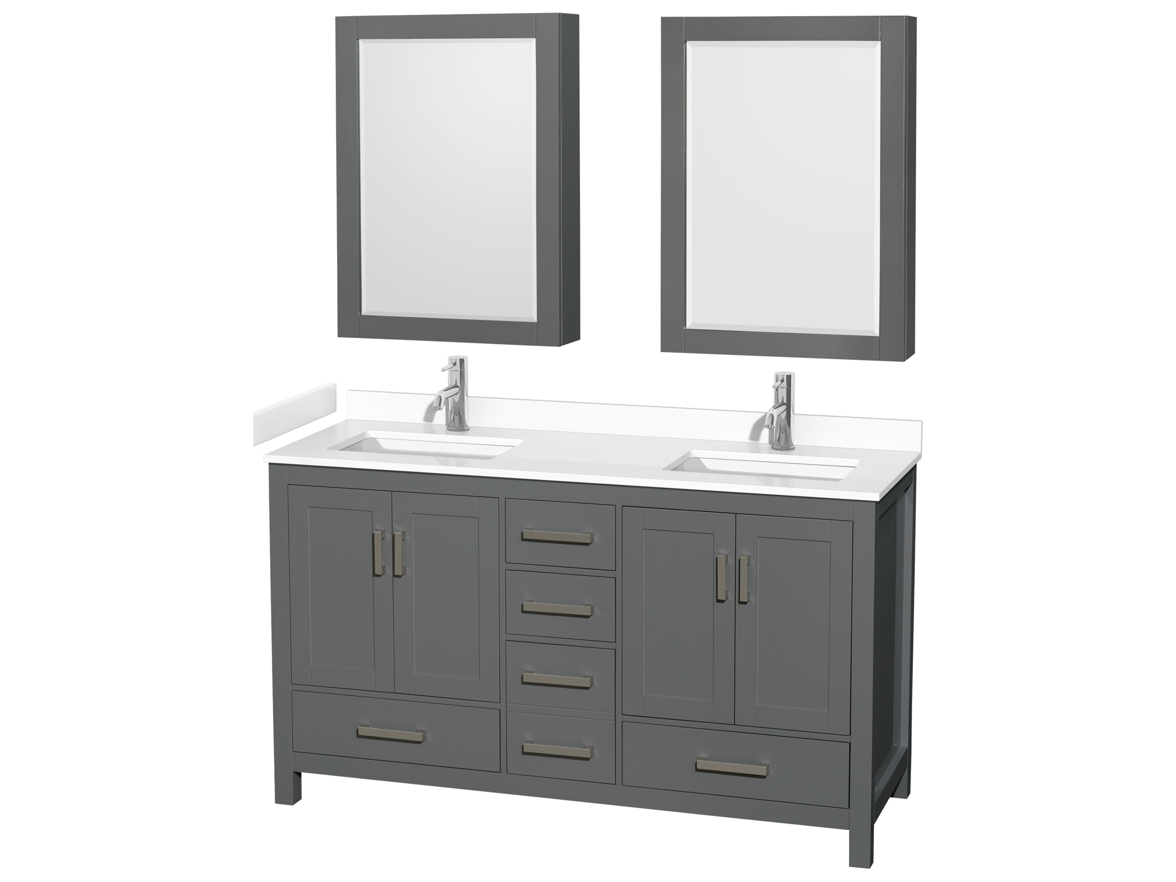 Wyndham Collection Sheffield 60" Dark Gray Vanity with Medicine Cabinet