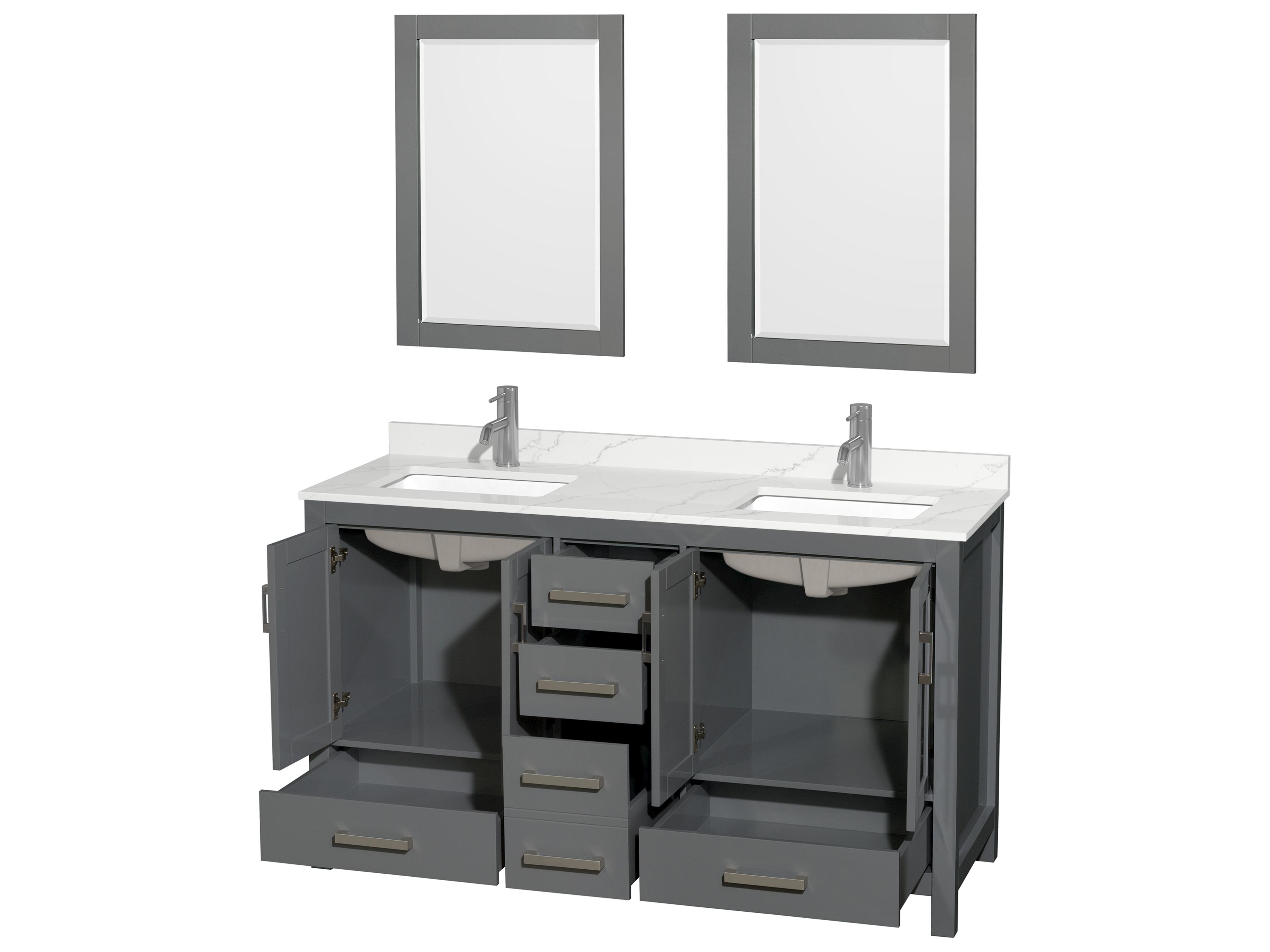 Wyndham Collection Sheffield 60" Dark Gray Vanity with 24" Mirror