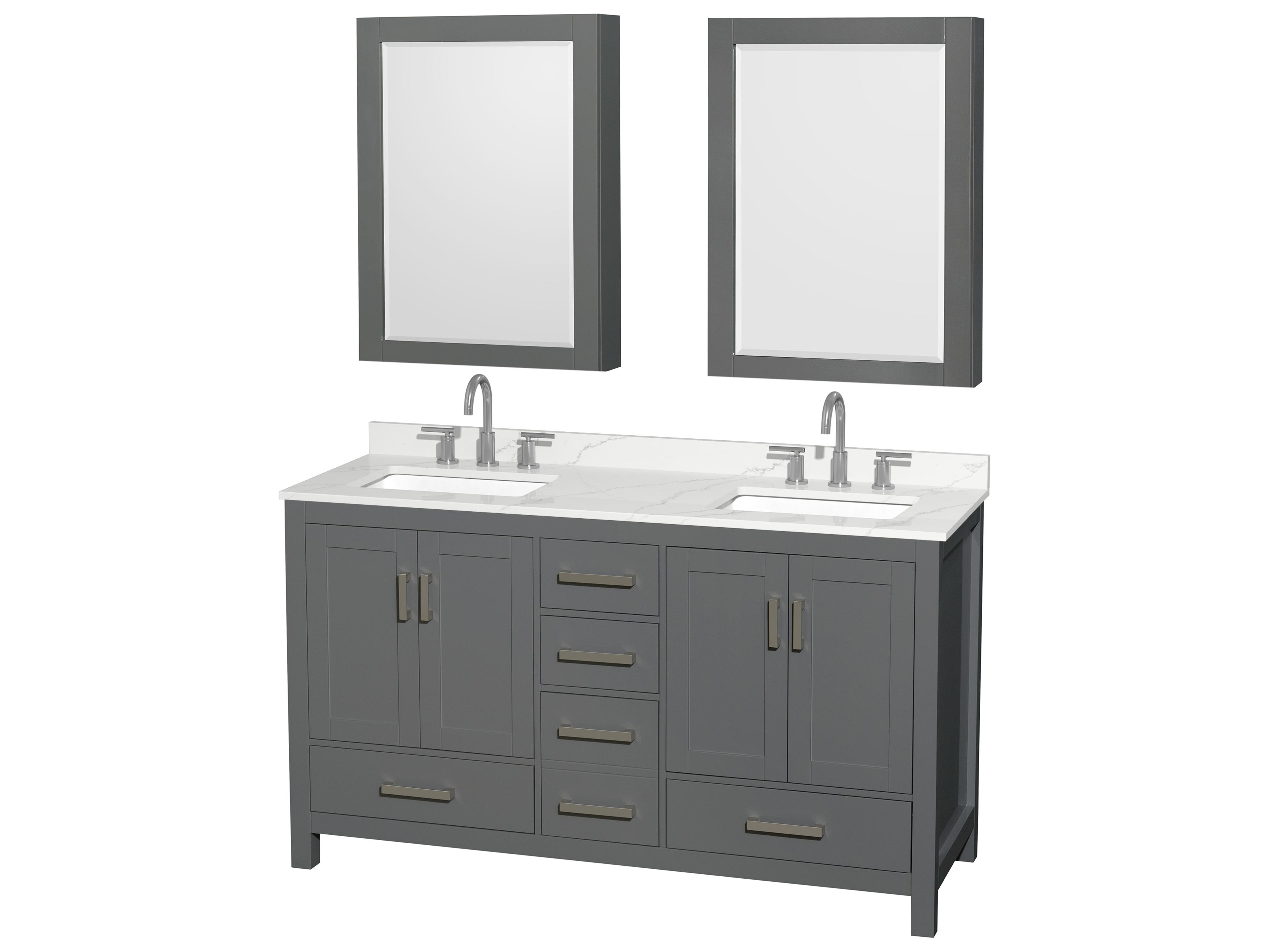 Wyndham Collection Sheffield 60" Dark Gray Vanity with Medicine Cabinet