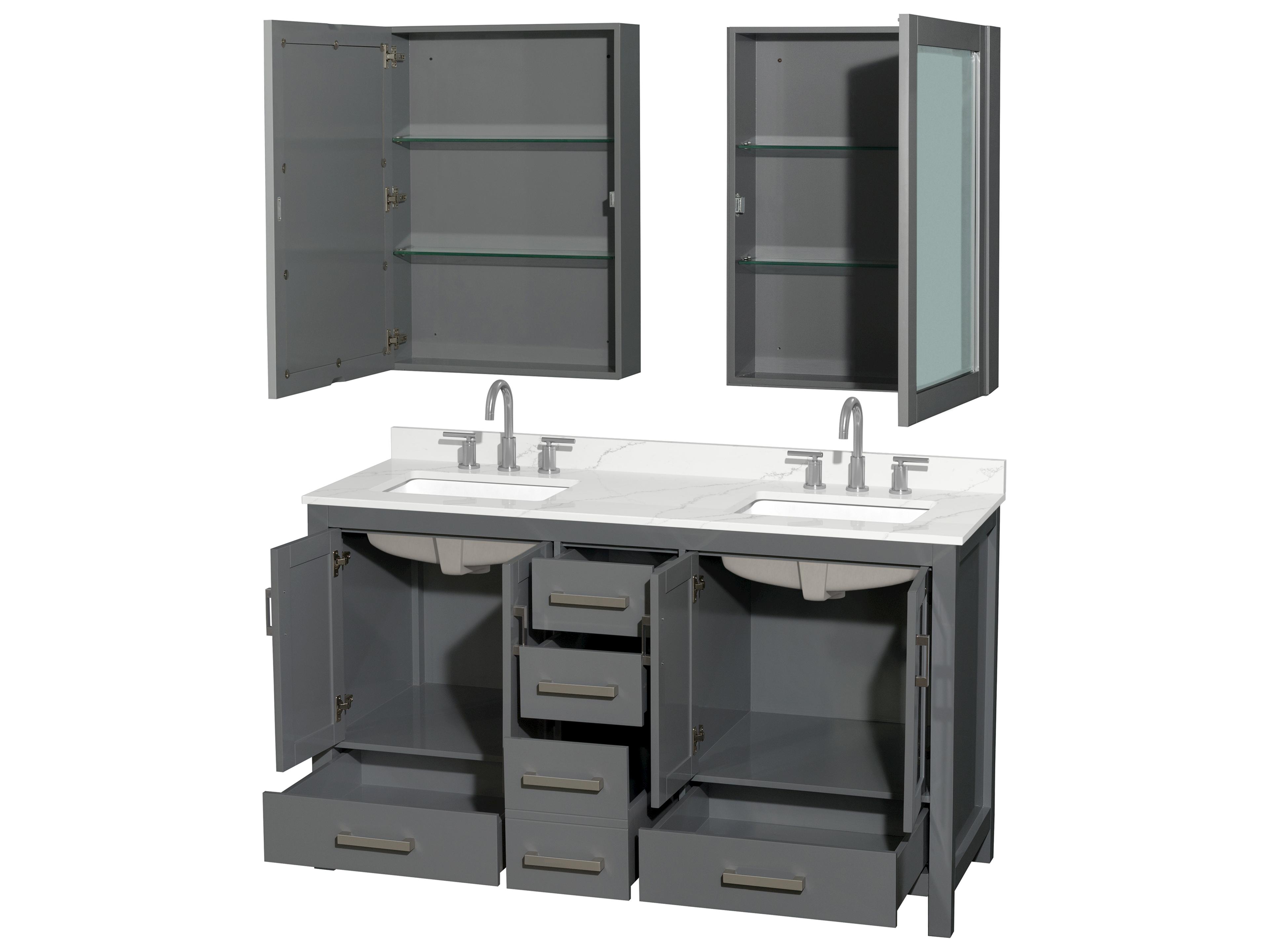 Wyndham Collection Sheffield 60" Dark Gray Vanity with Medicine Cabinet