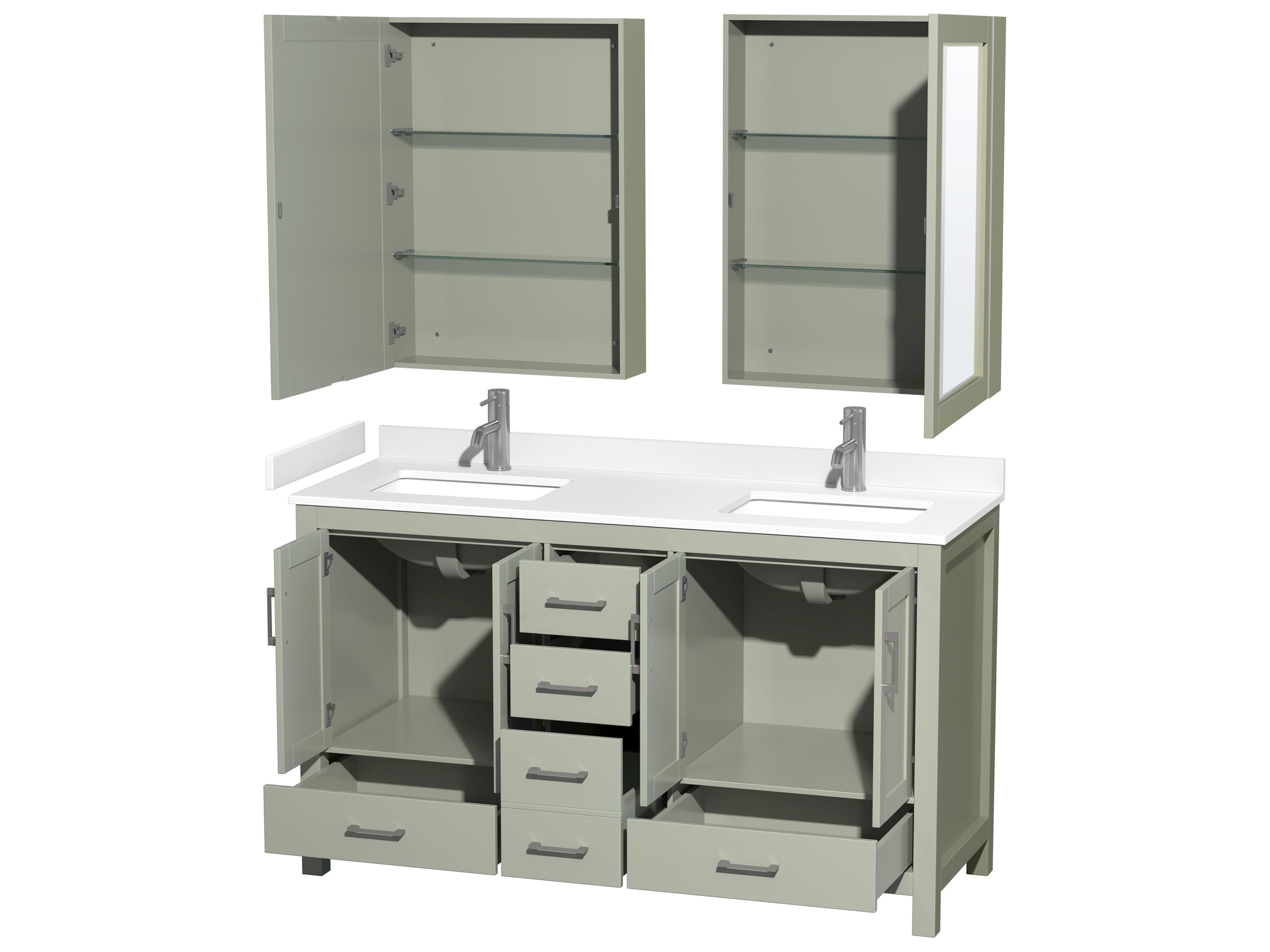 Wyndham Collection Sheffield 60" Light Green Vanity with Medicine Cabinet
