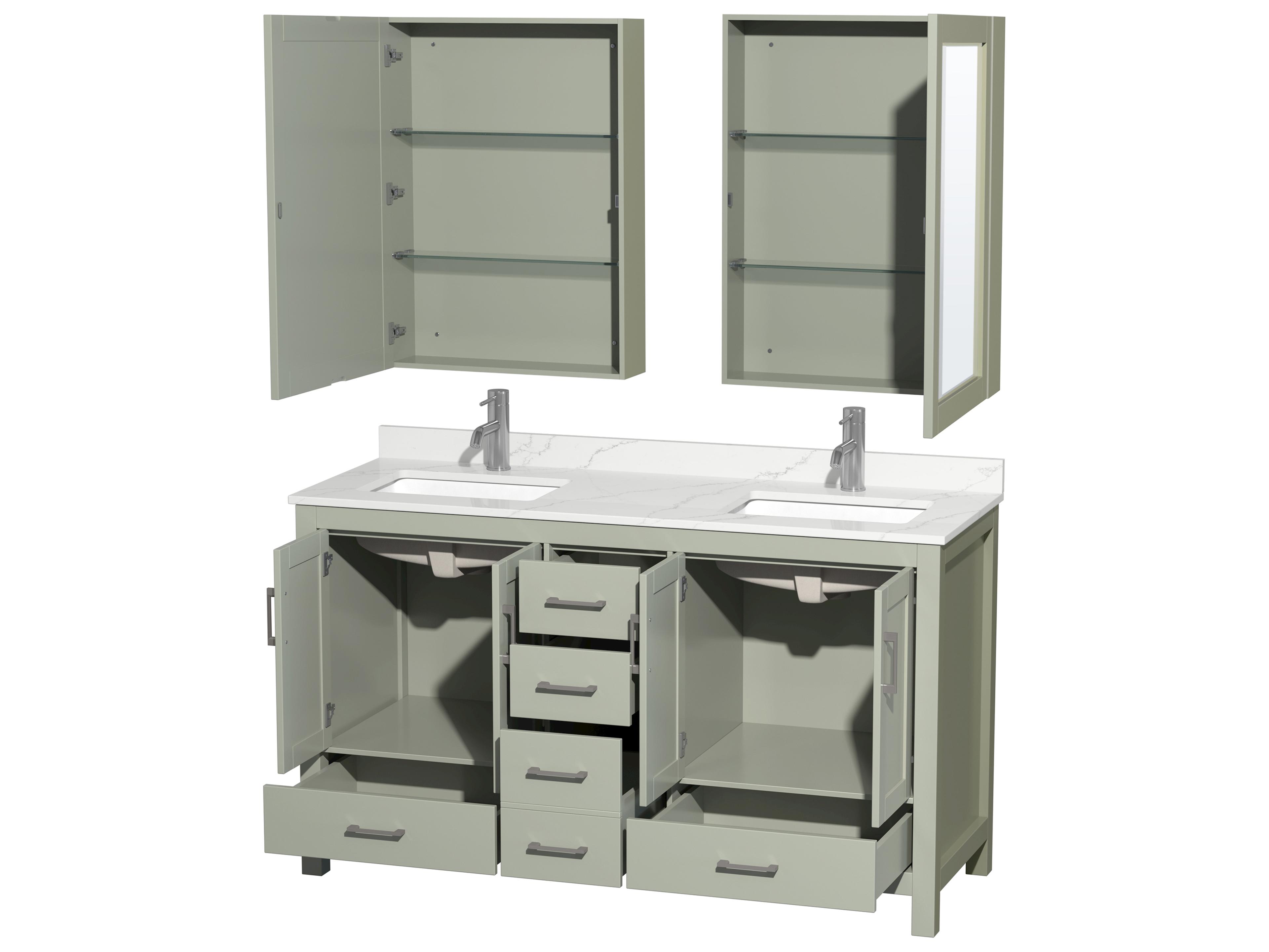 Wyndham Collection Sheffield 60" Light Green Vanity with Medicine Cabinet