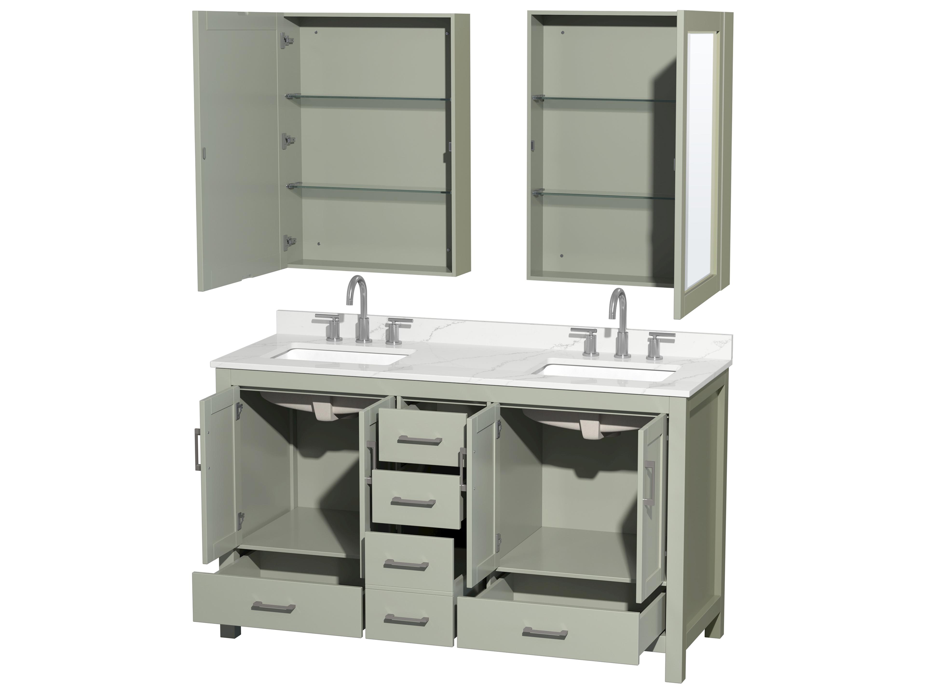 Wyndham Collection Sheffield 60" Light Green Vanity with Medicine Cabinet