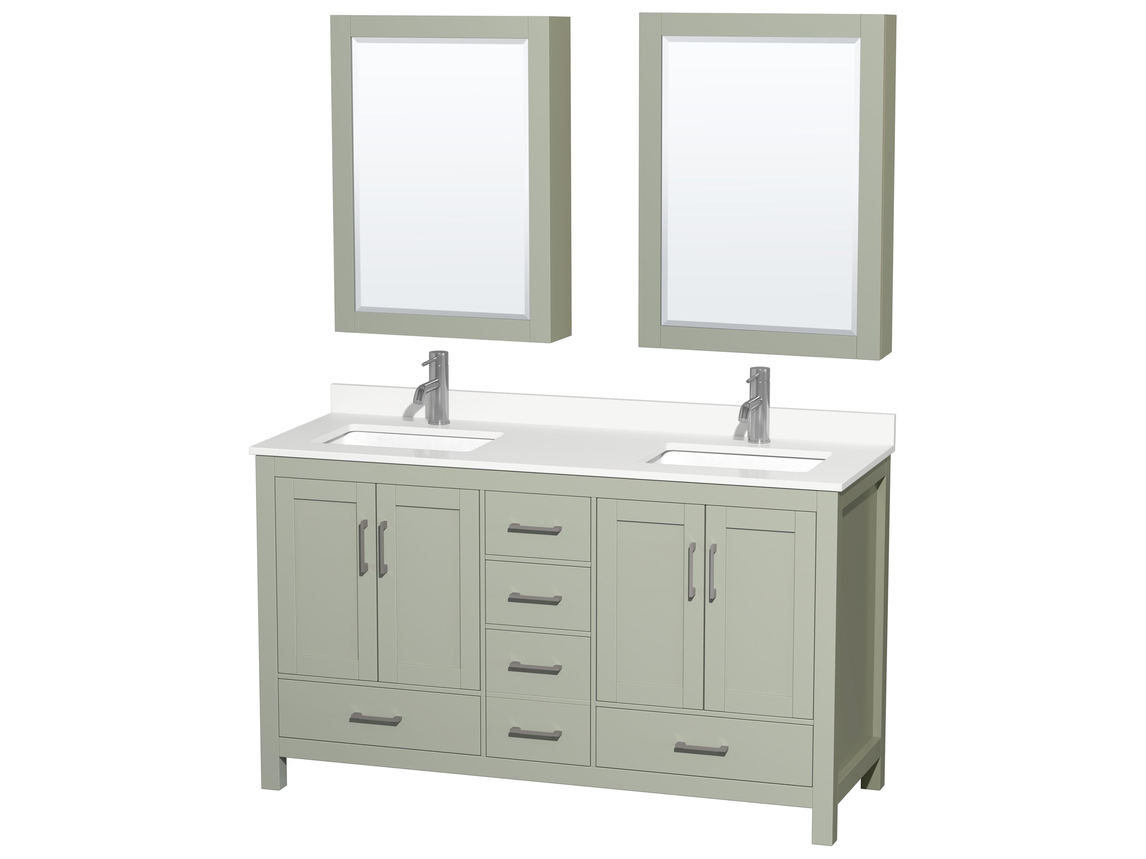 Wyndham Collection Sheffield 60" Light Green Vanity with Medicine Cabinet