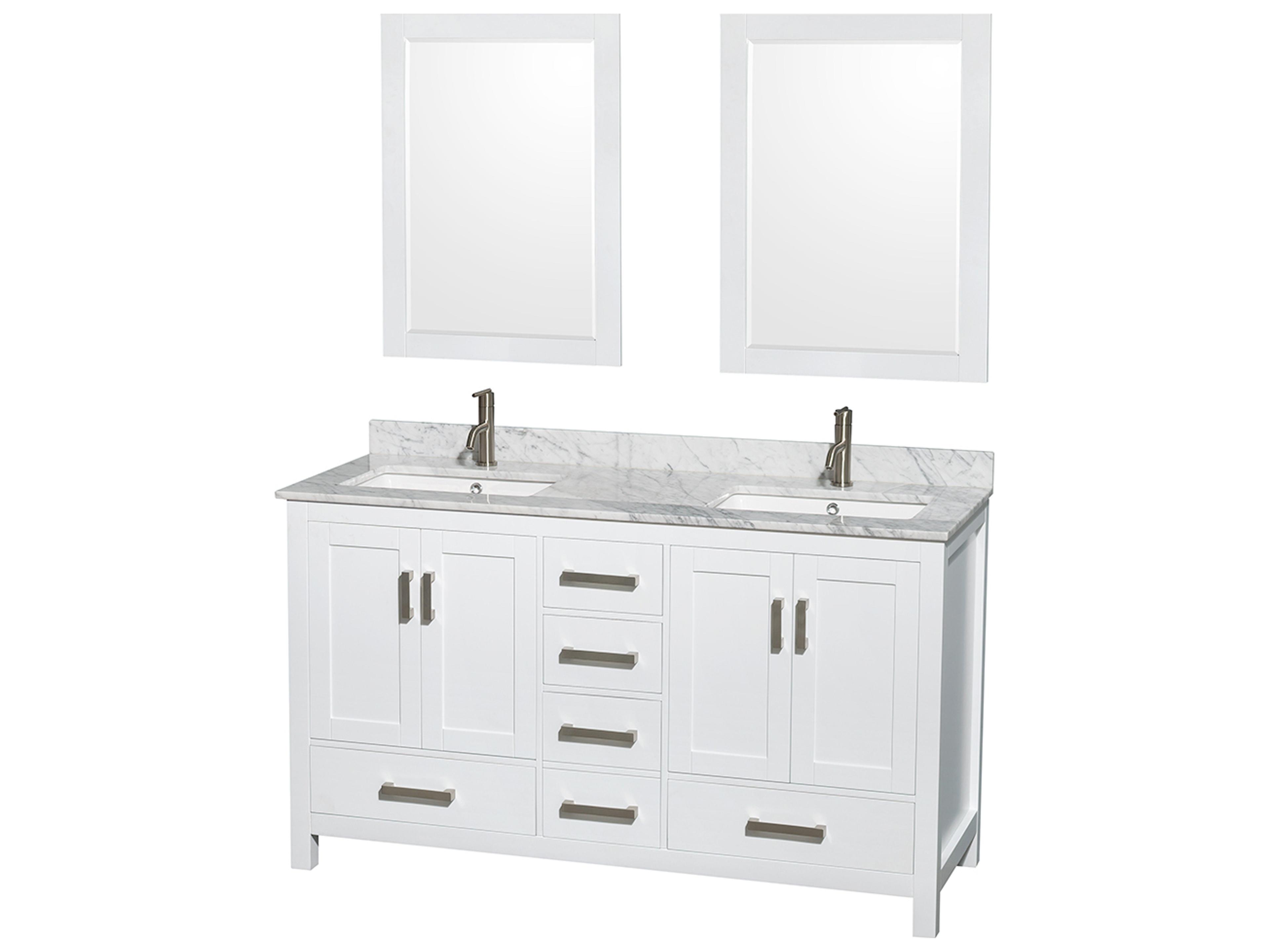 Wyndham Collection Sheffield 60" White Vanity with 24" Mirror