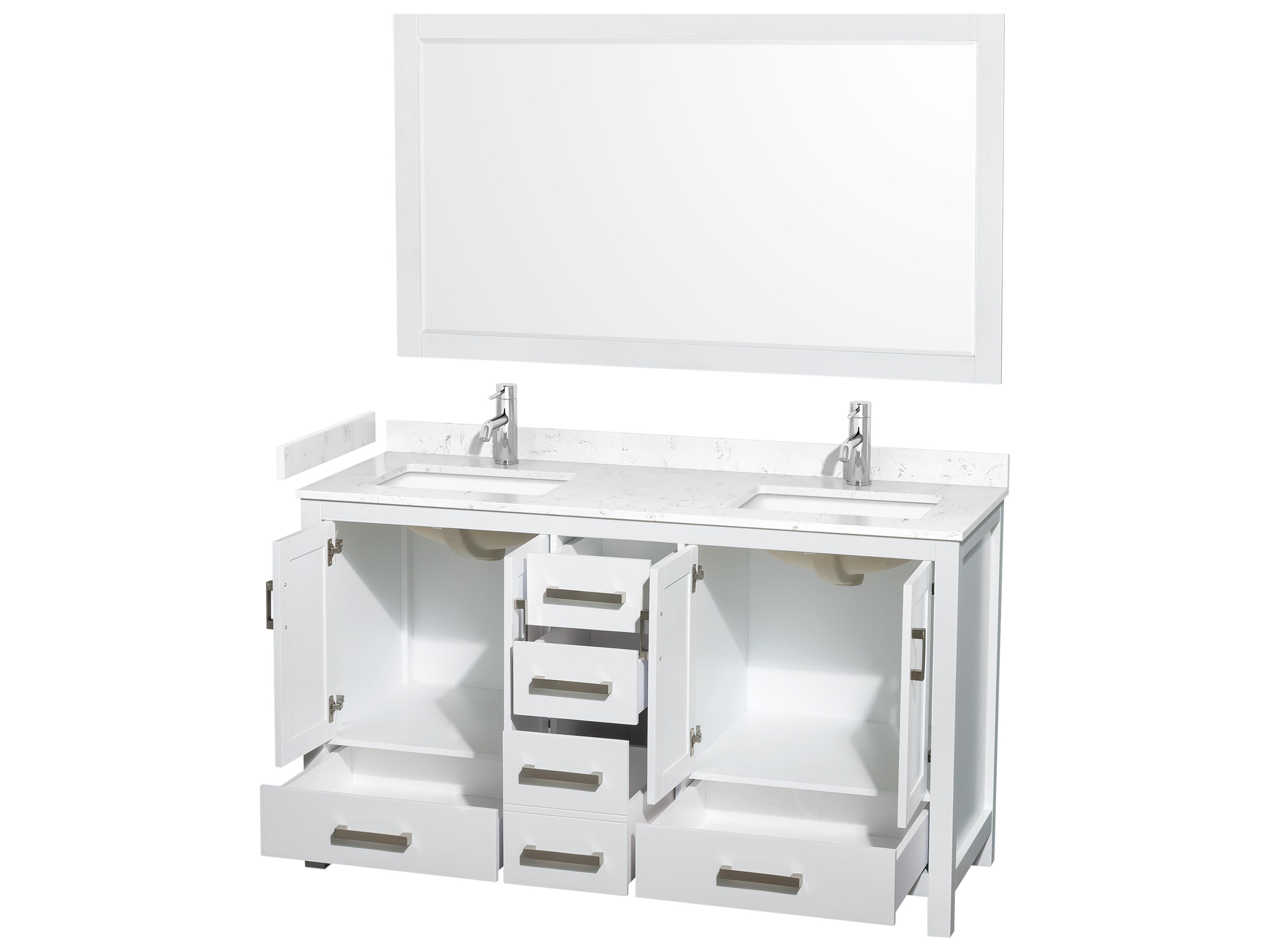 Wyndham Collection Sheffield 60" White Vanity with 58" Mirror