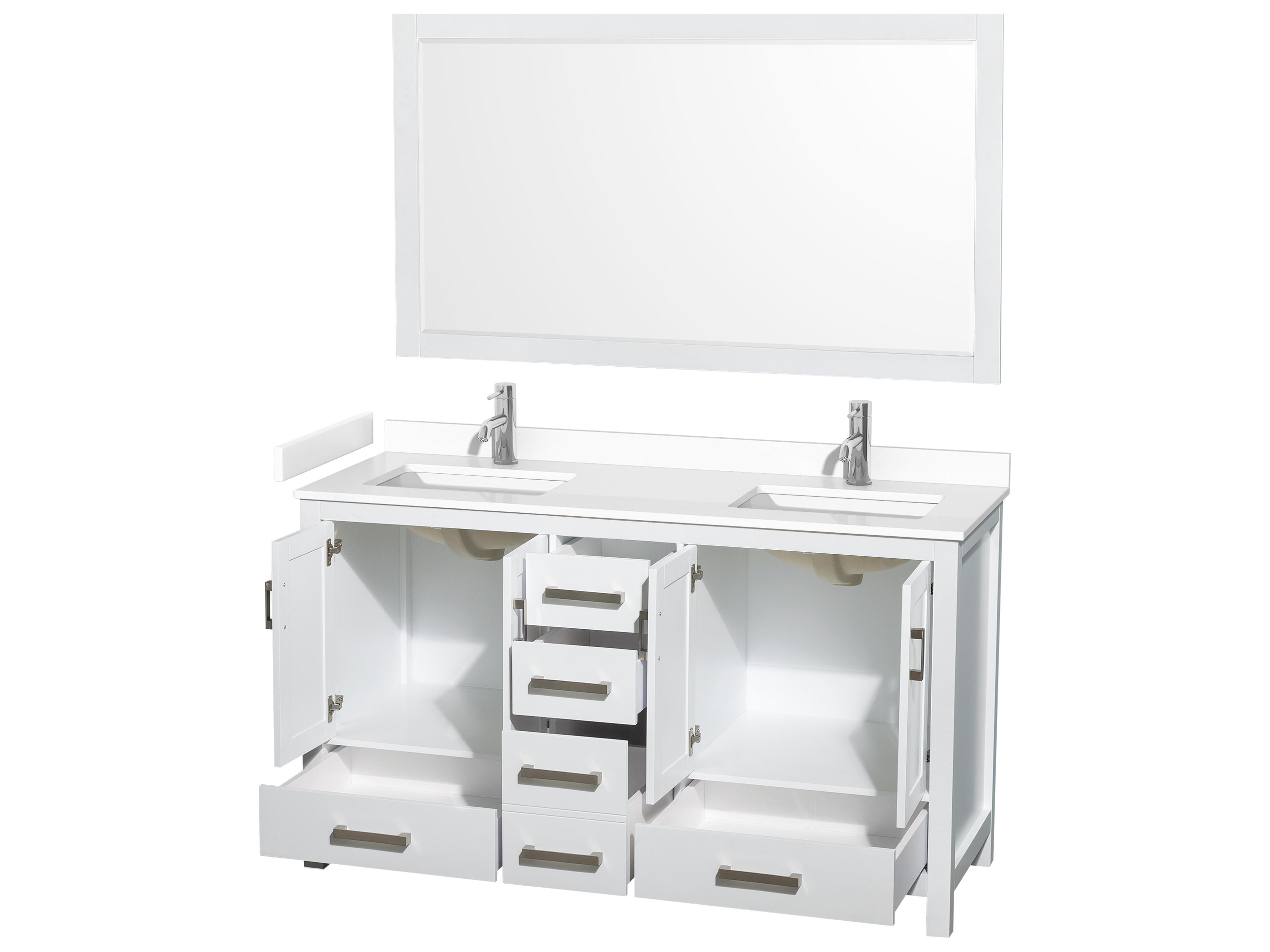 Wyndham Collection Sheffield 60" White Vanity with 58" Mirror