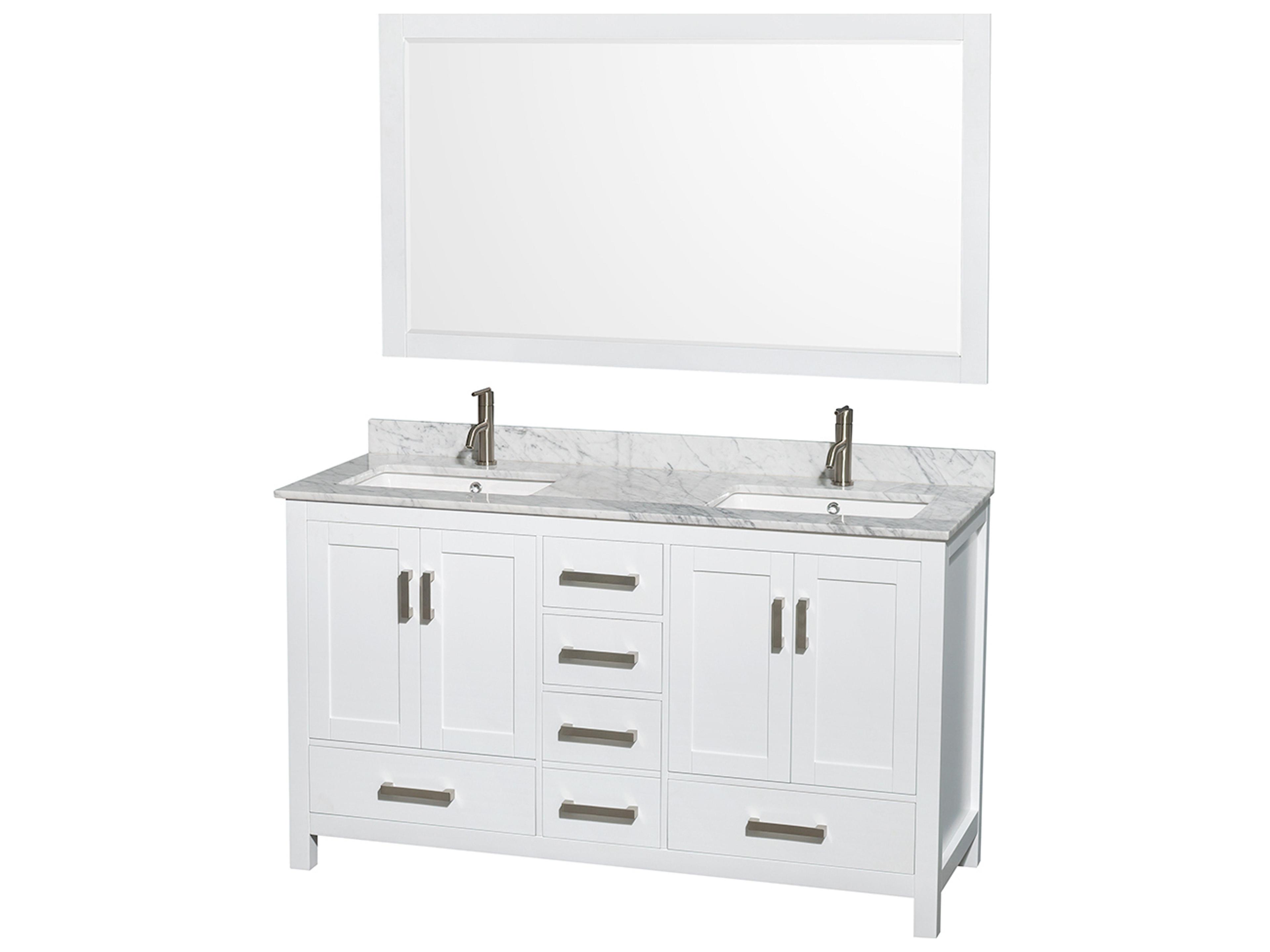 Wyndham Collection Sheffield 60" White Vanity with 58" Mirror