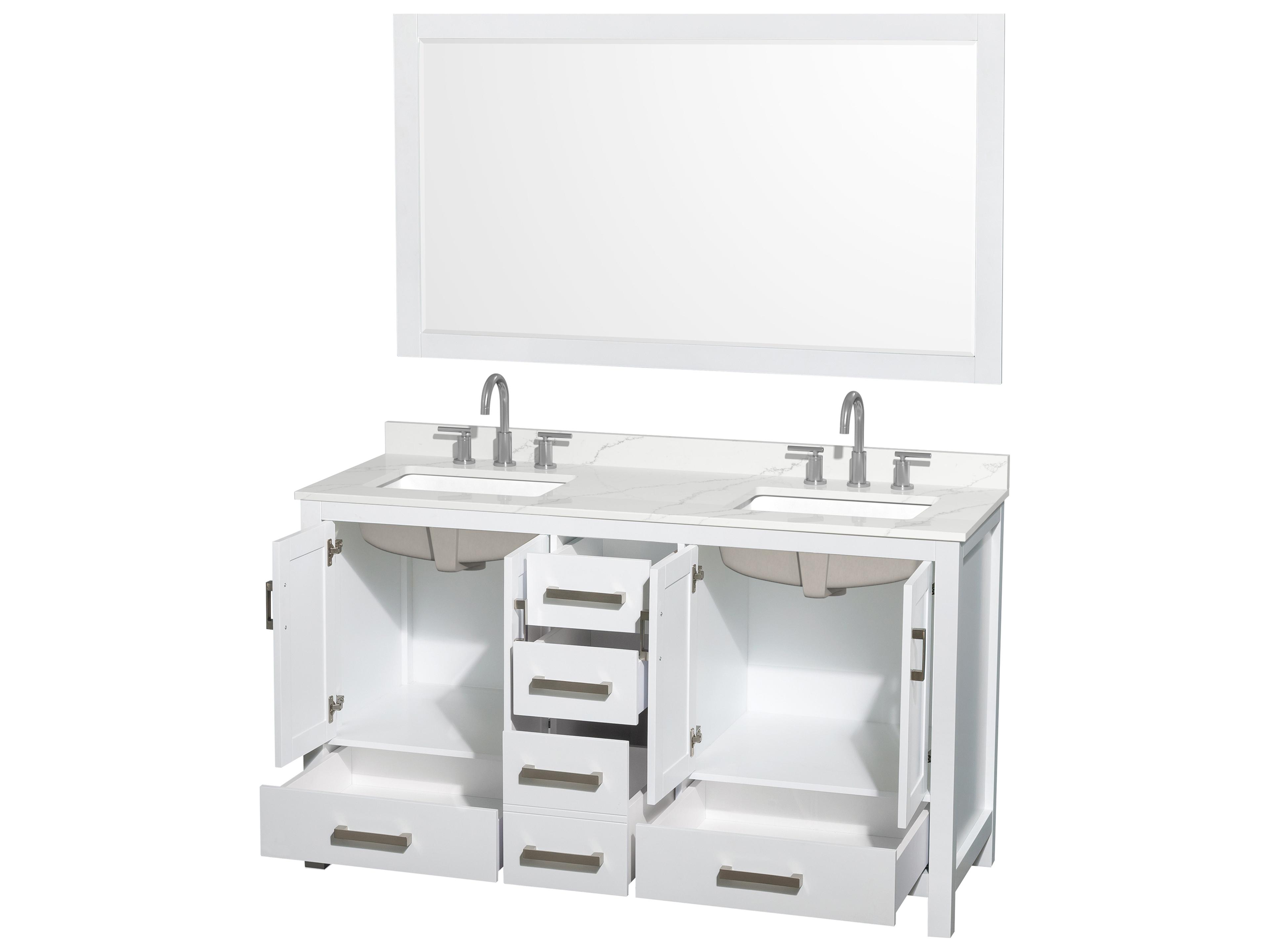 Wyndham Collection Sheffield 60" White Vanity with 58" Mirror