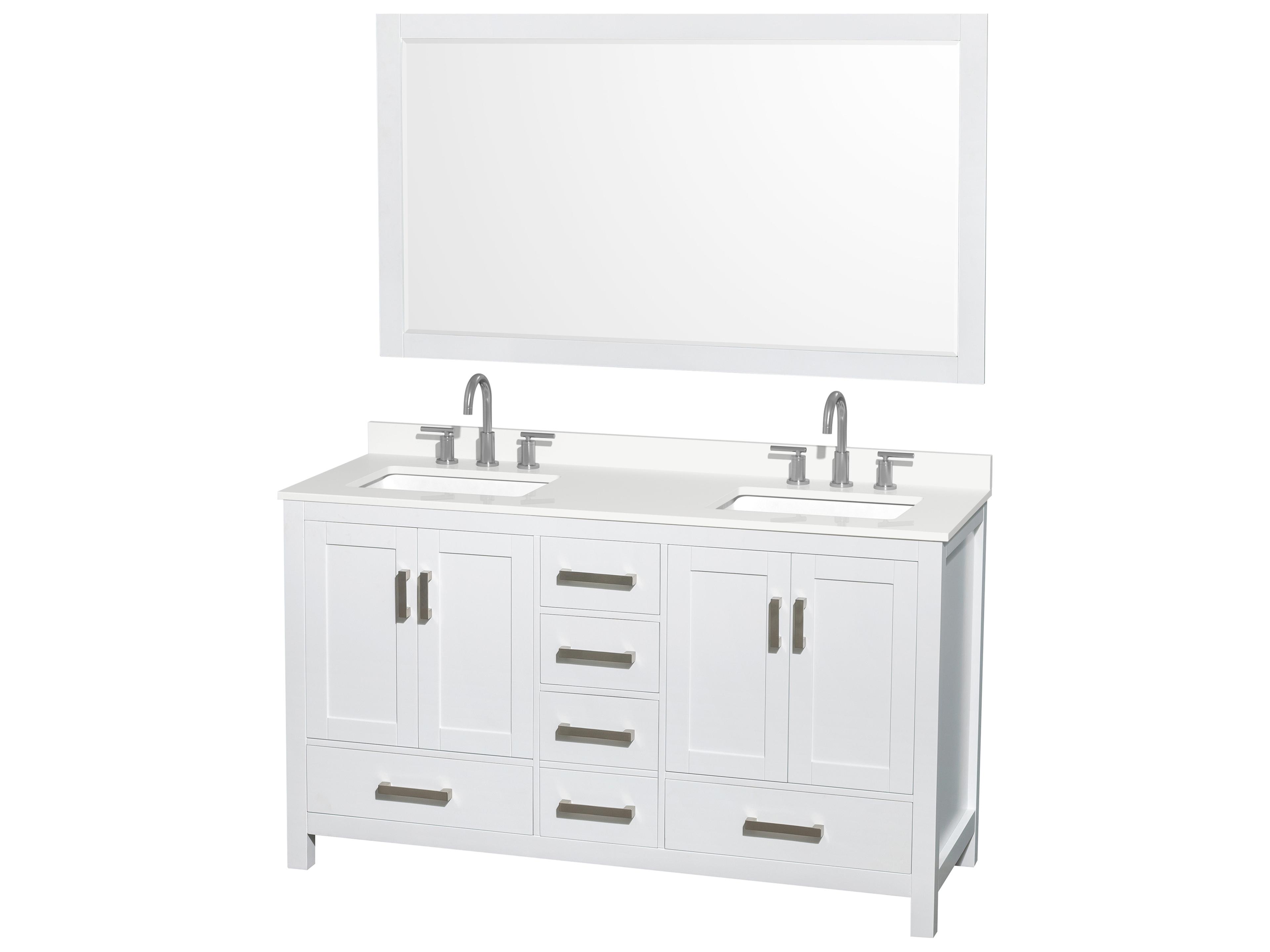 Wyndham Collection Sheffield 60" White Vanity with 58" Mirror