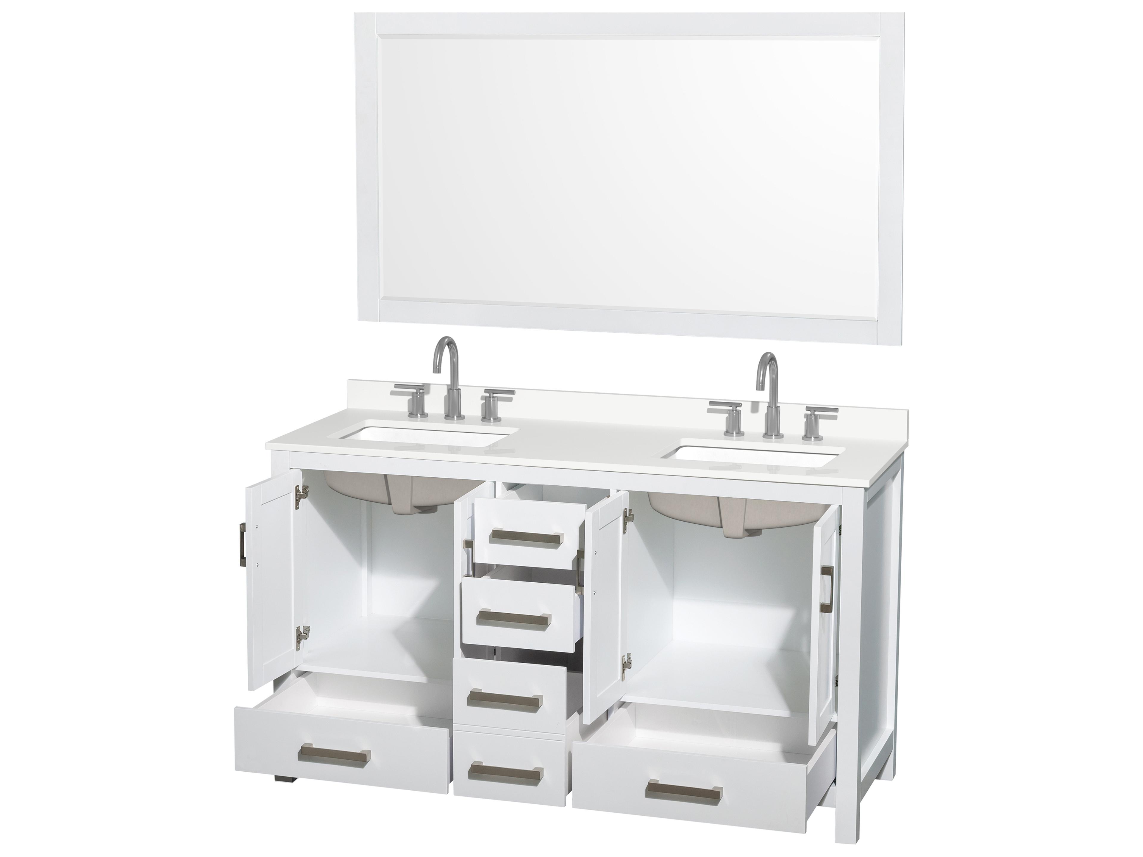 Wyndham Collection Sheffield 60" White Vanity with 58" Mirror