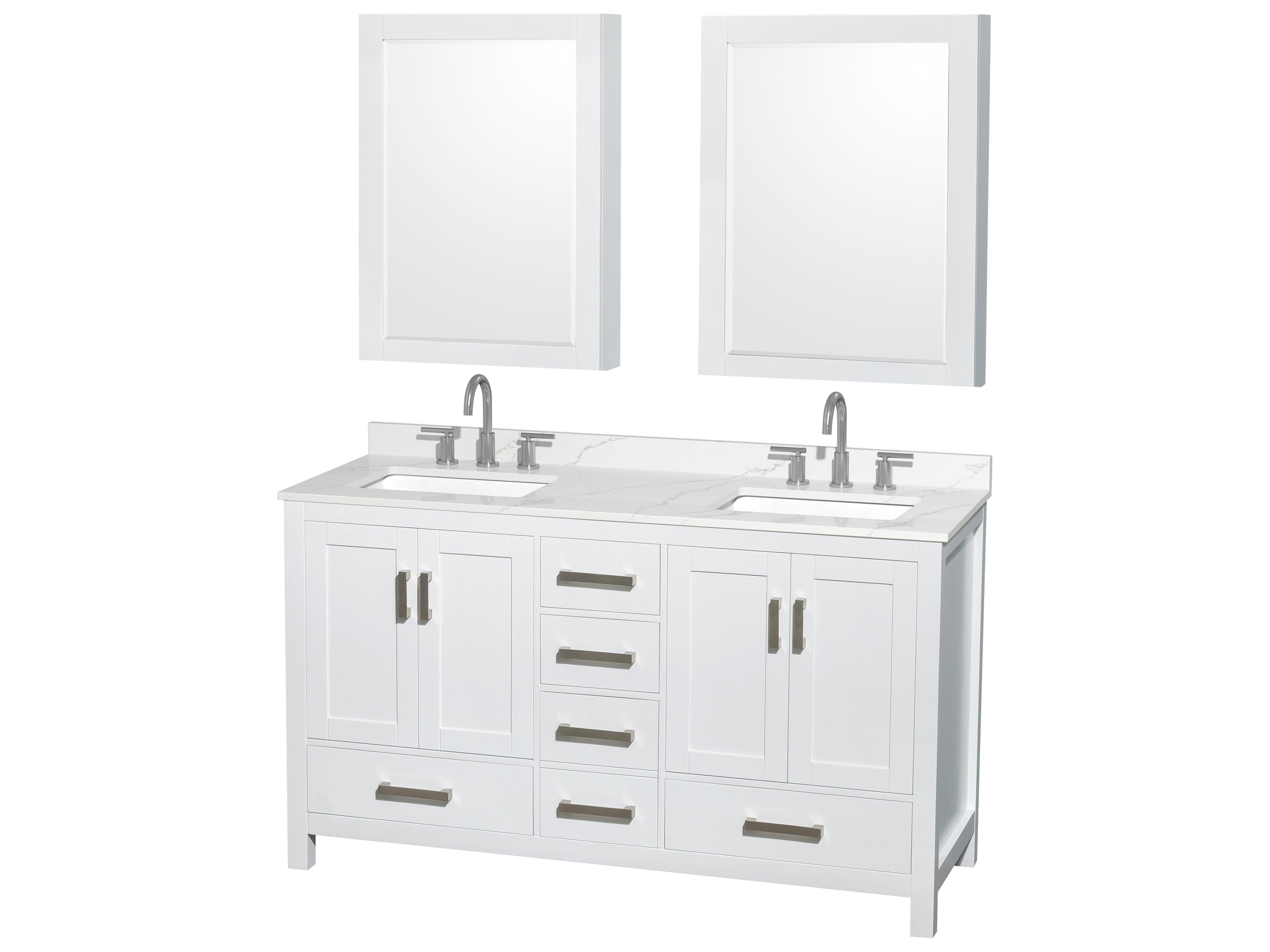 Sheffield 60" White Vanity with Medicine Cabinet