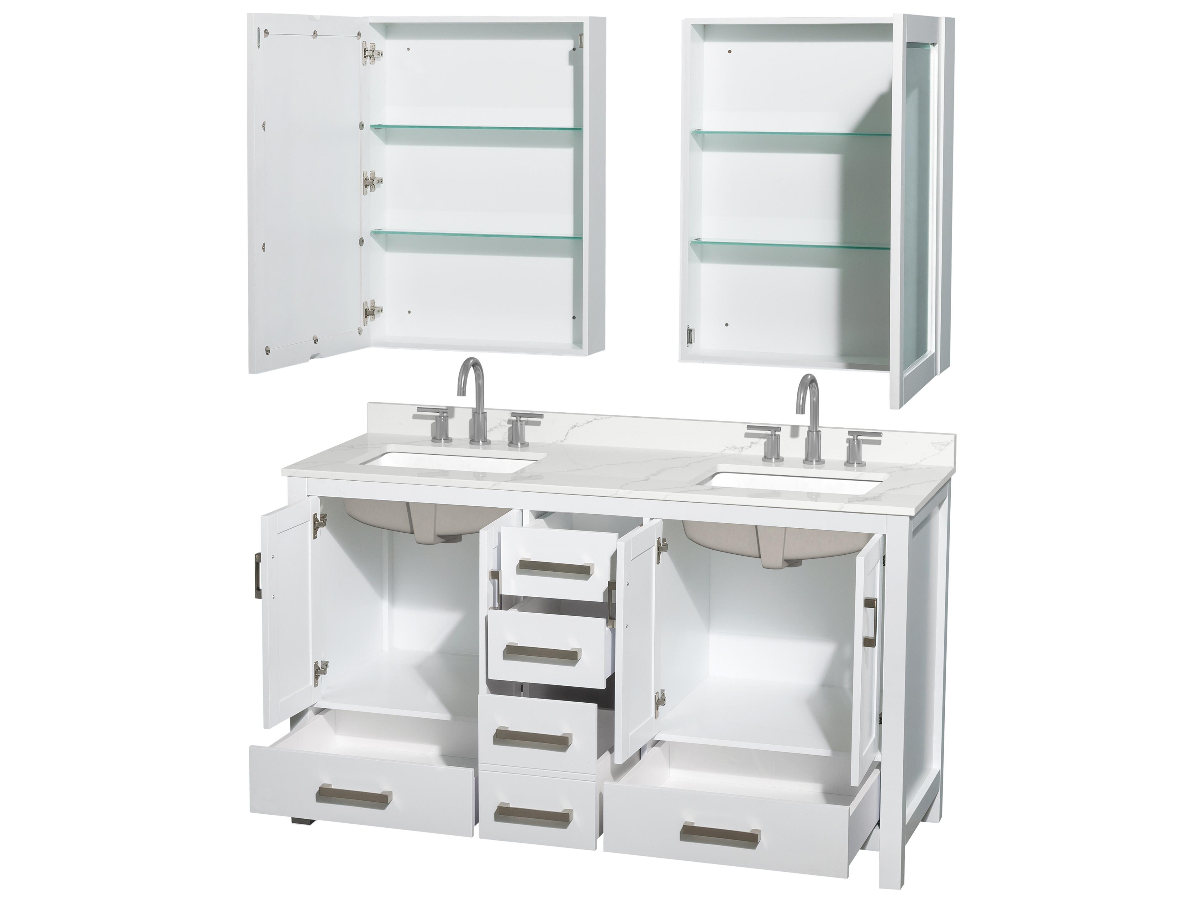 Wyndham Collection Sheffield 60" White Vanity with Medicine Cabinet