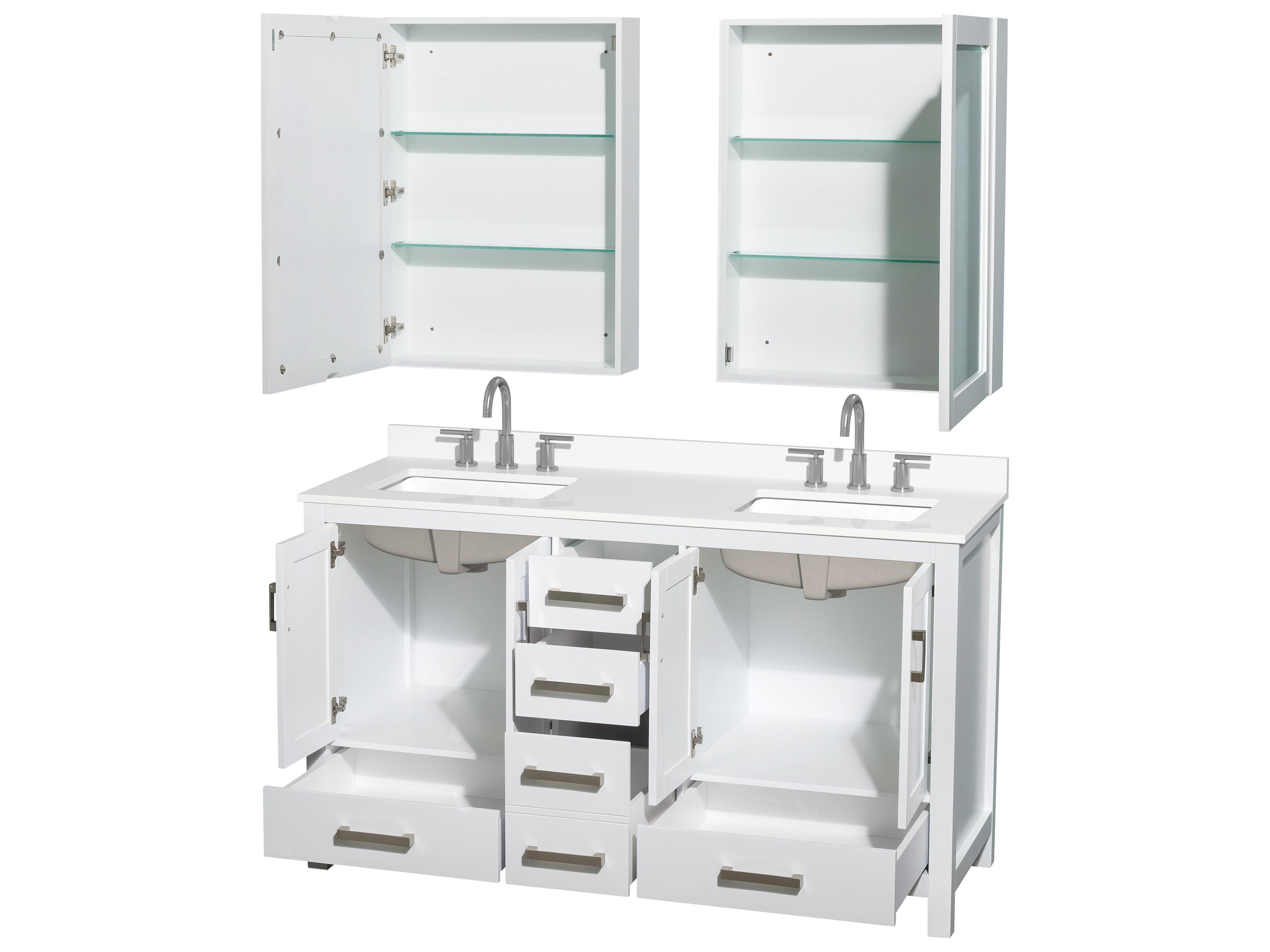 Wyndham Collection Sheffield 60" White Vanity with Medicine Cabinet