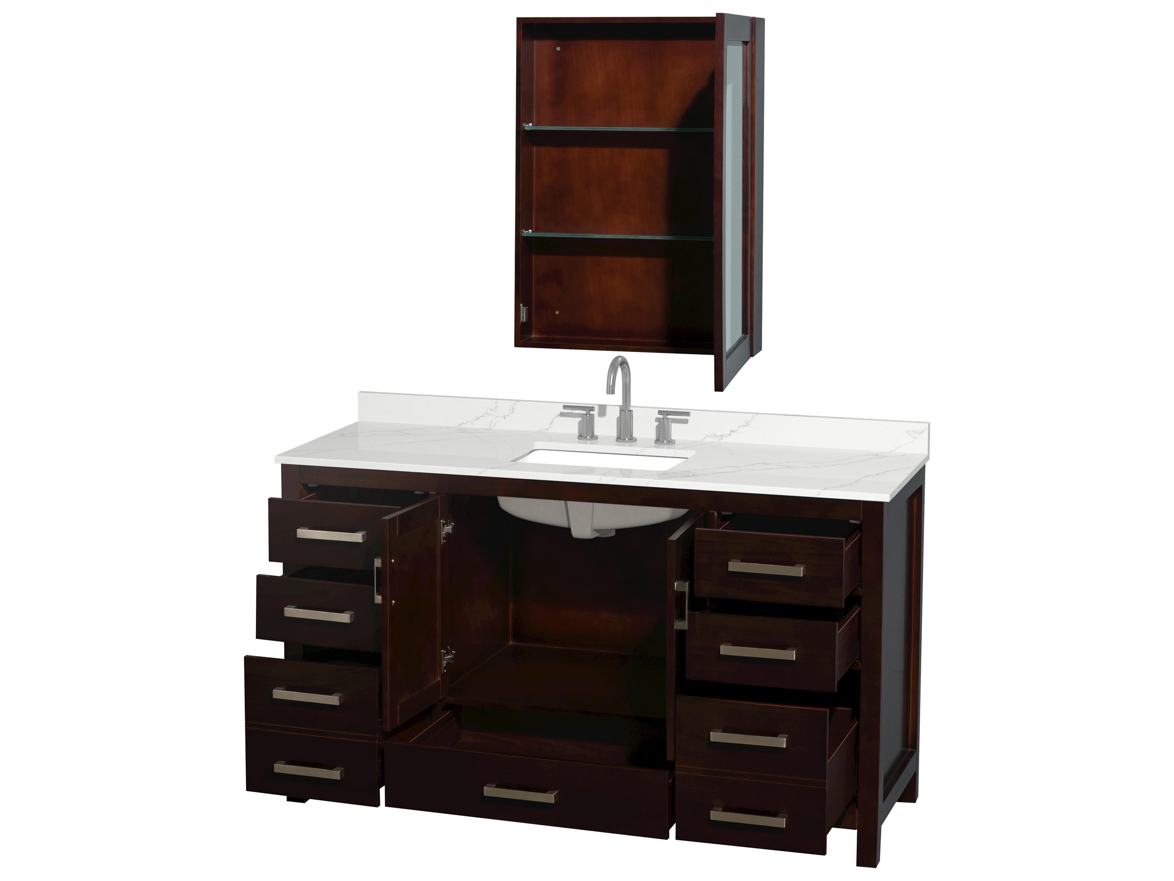 Wyndham Collection Sheffield 60" Espresso Vanity with Medicine Cabinet