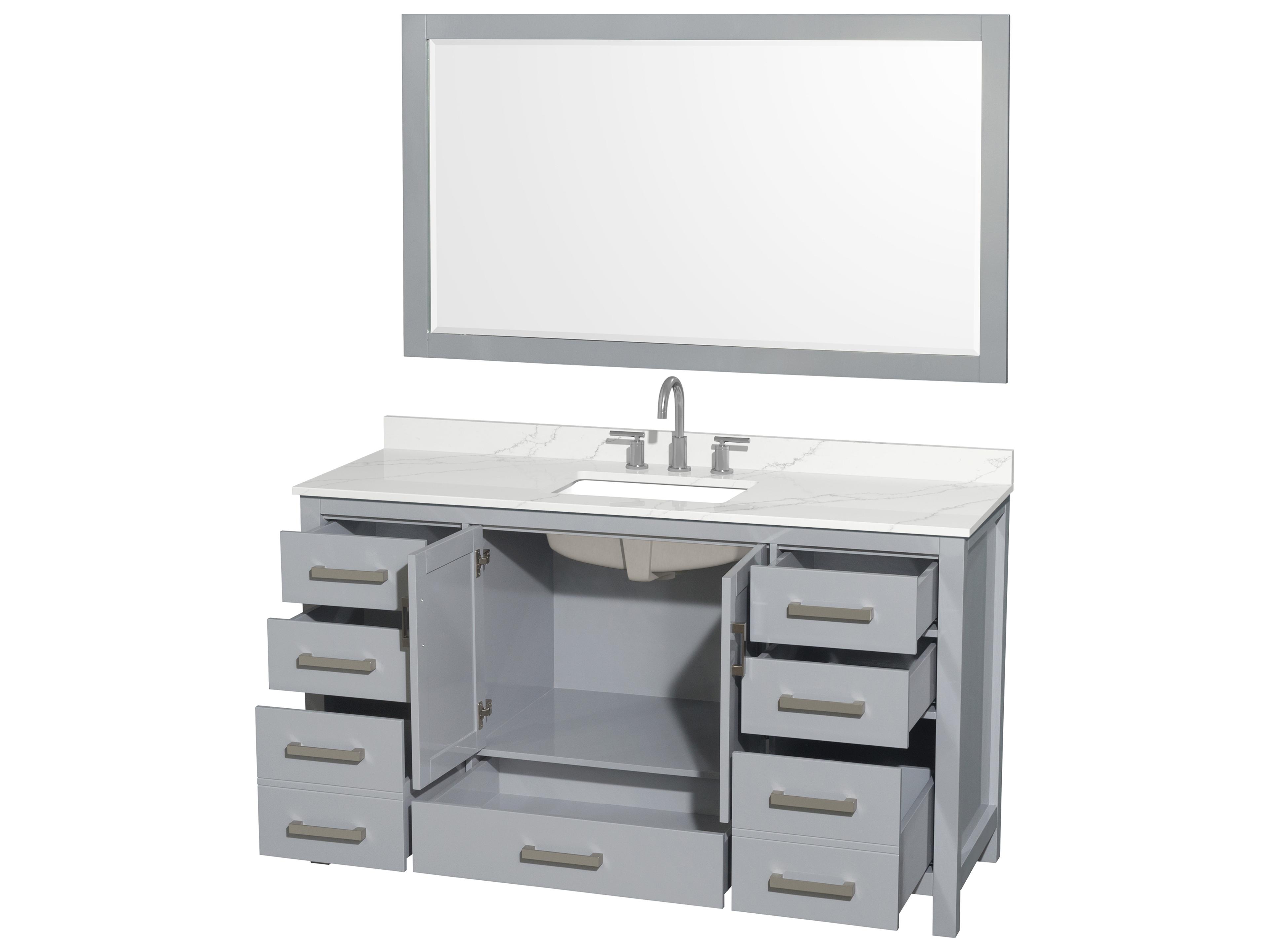 Wyndham Collection Sheffield 60" Gray Vanity with 58" Mirror