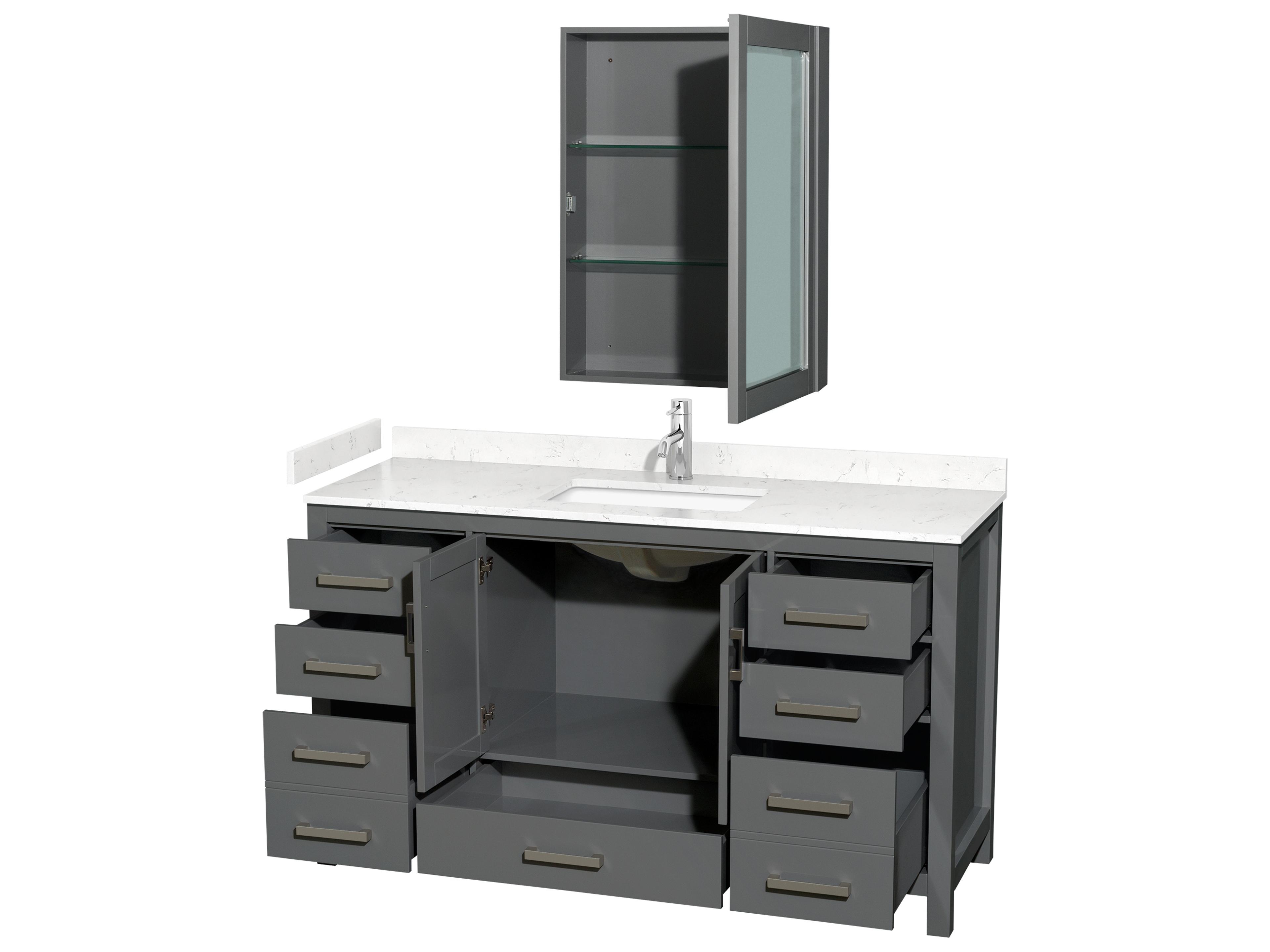 Wyndham Collection Sheffield 60" Dark Gray Vanity with Medicine Cabinet