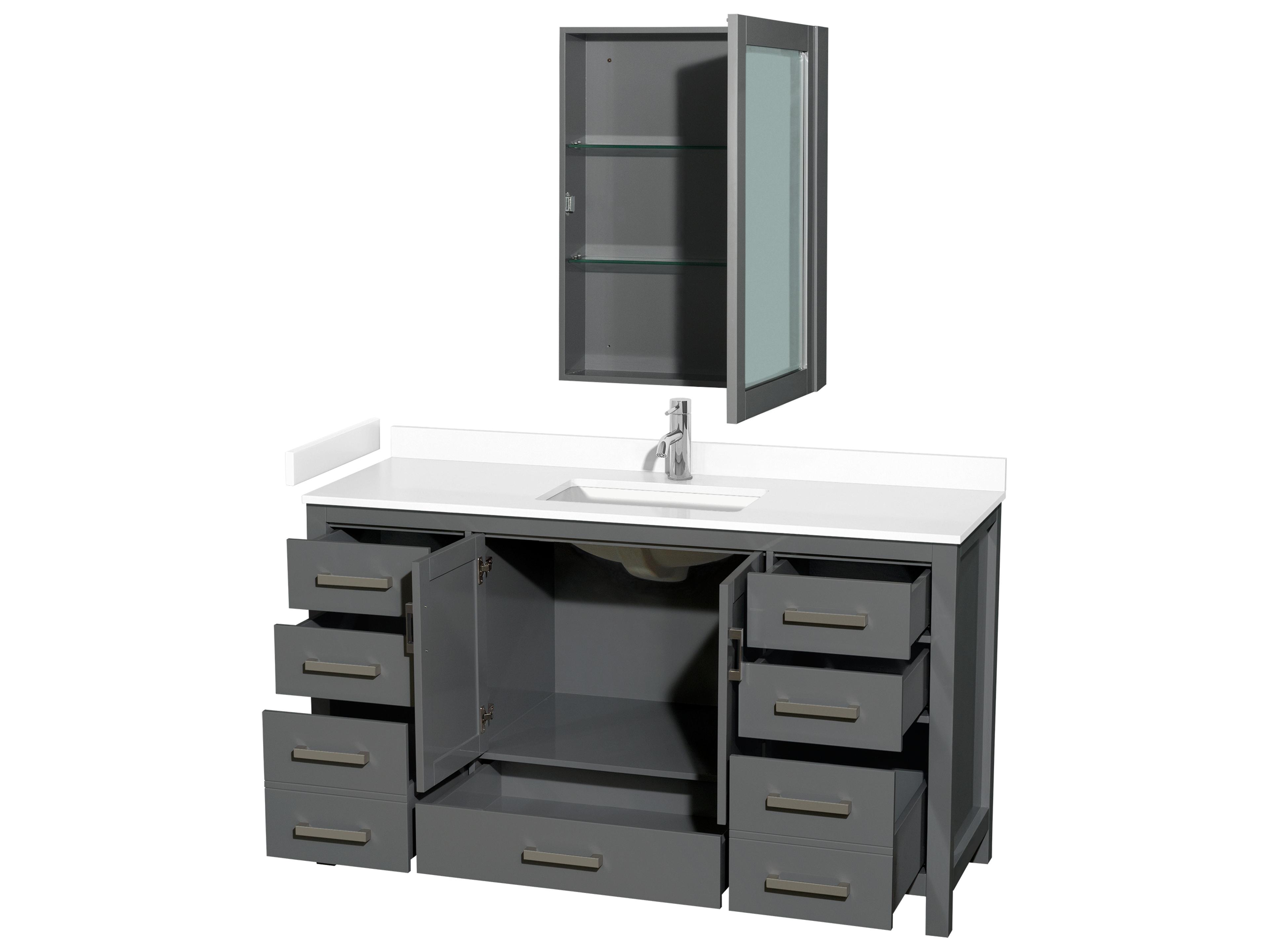 Wyndham Collection Sheffield 60" Dark Gray Vanity with Medicine Cabinet