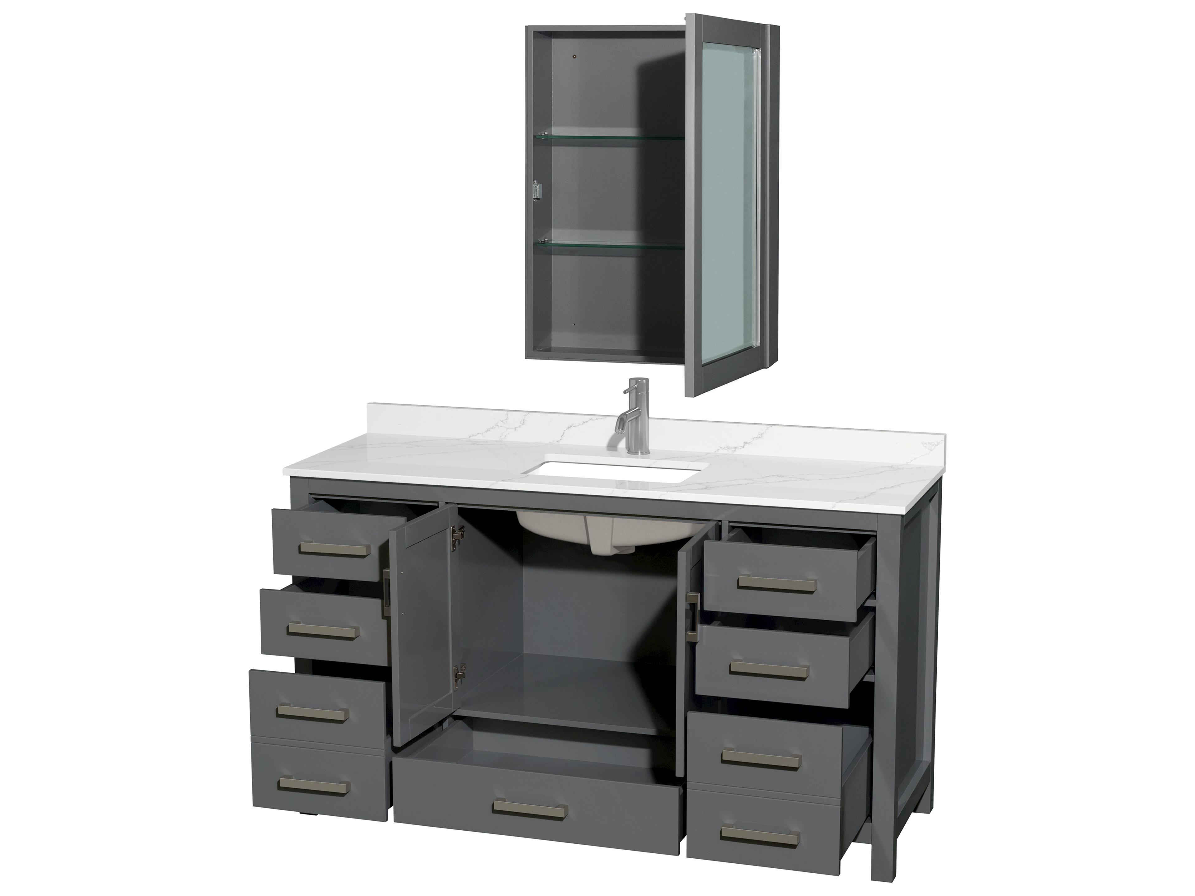 Wyndham Collection Sheffield 60" Dark Gray Vanity with Medicine Cabinet