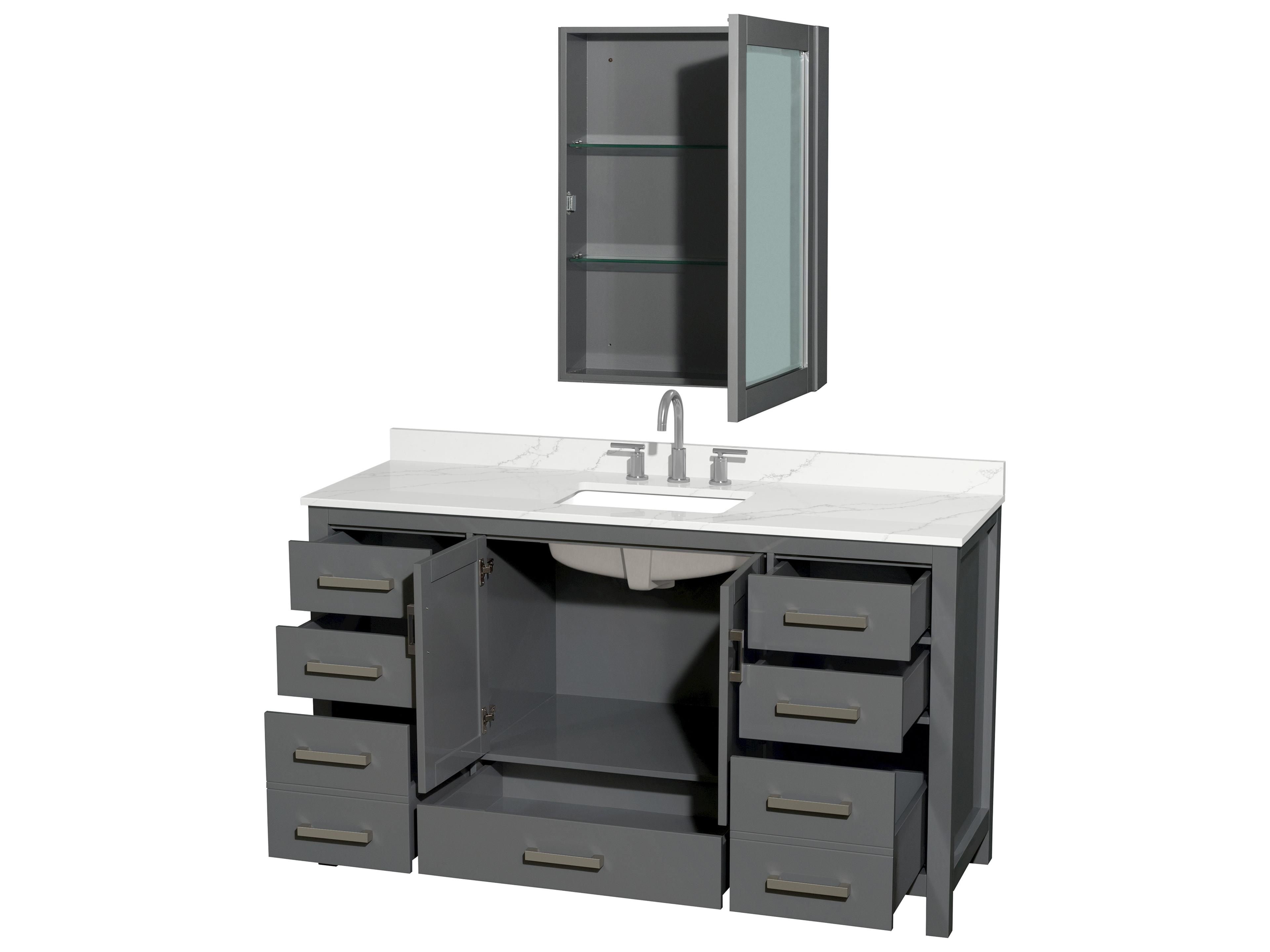 Wyndham Collection Sheffield 60" Dark Gray Vanity with Medicine Cabinet
