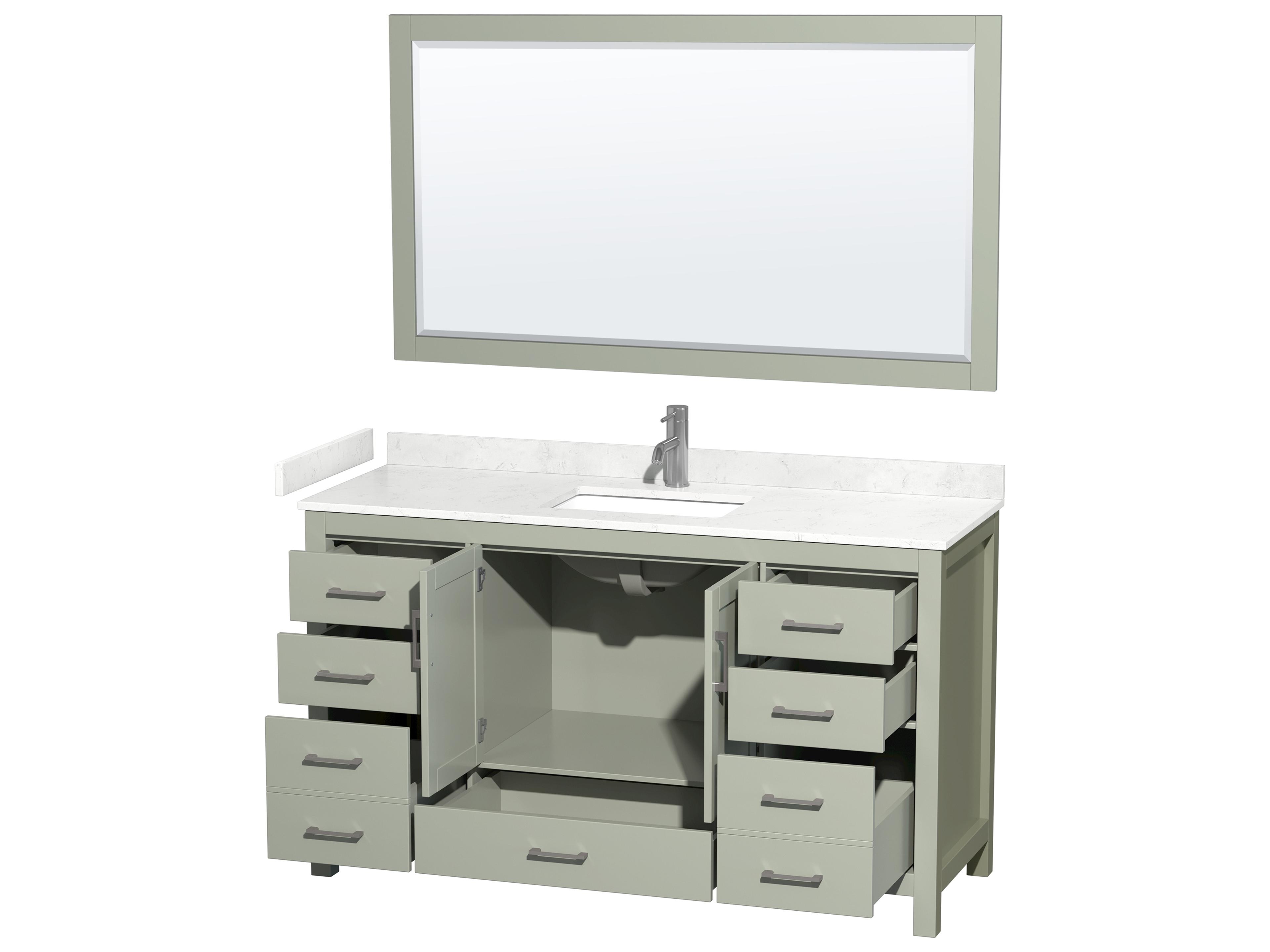 Wyndham Collection Sheffield 60" Light Green Vanity with 58" Mirror
