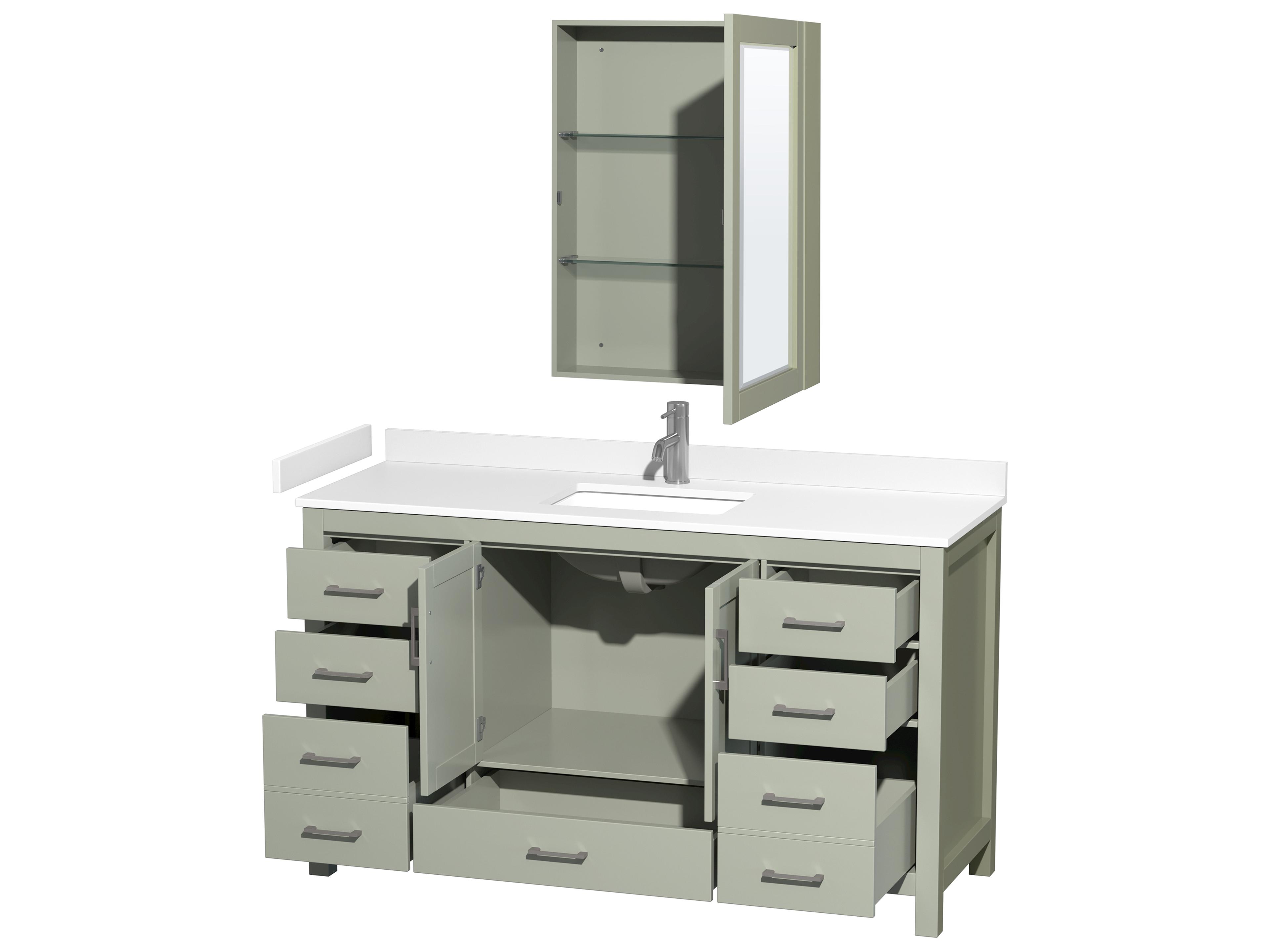Wyndham Collection Sheffield 60" Light Green Vanity with Medicine Cabinet