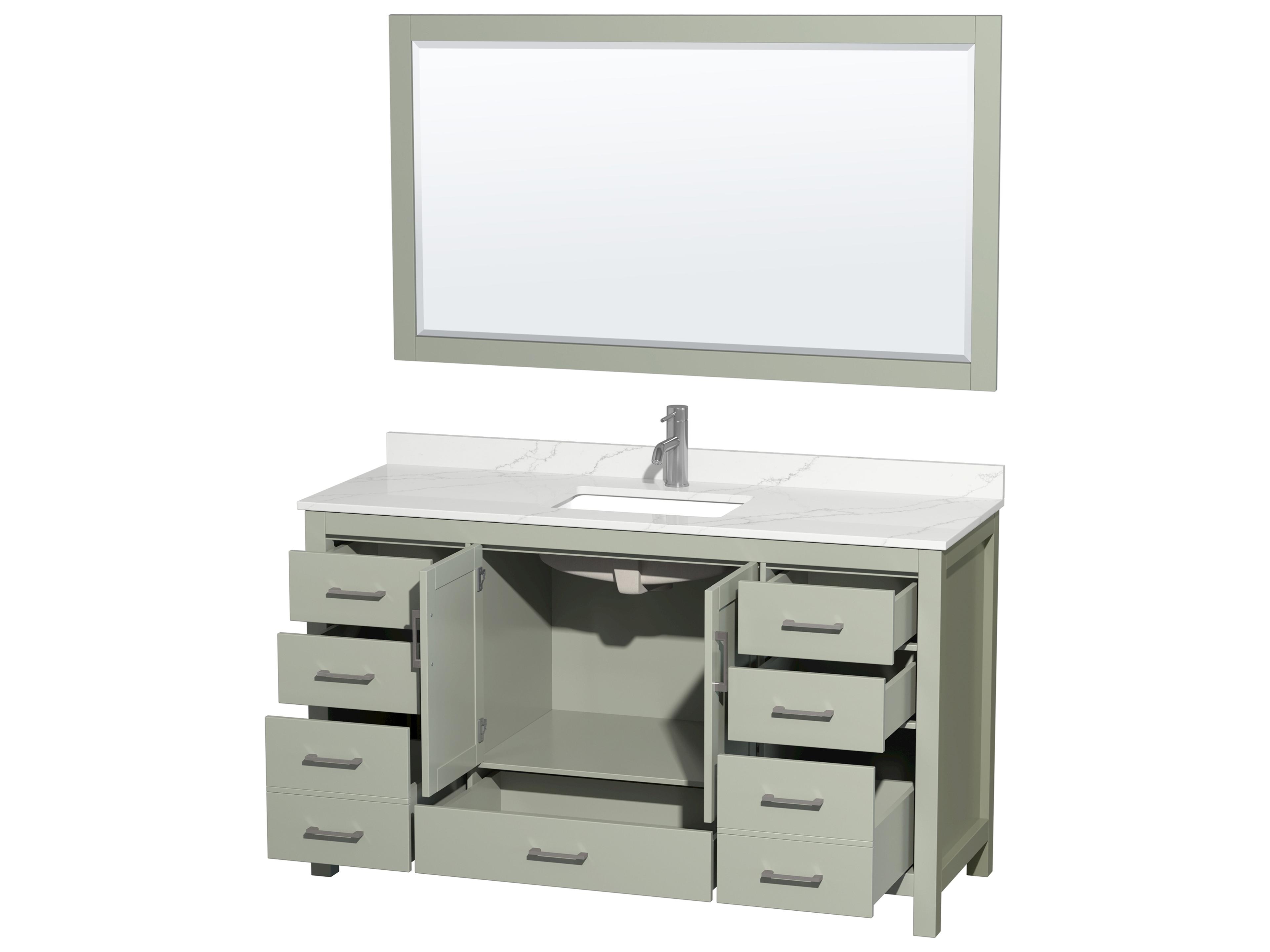 Wyndham Collection Sheffield 60" Light Green Vanity with 58" Mirror