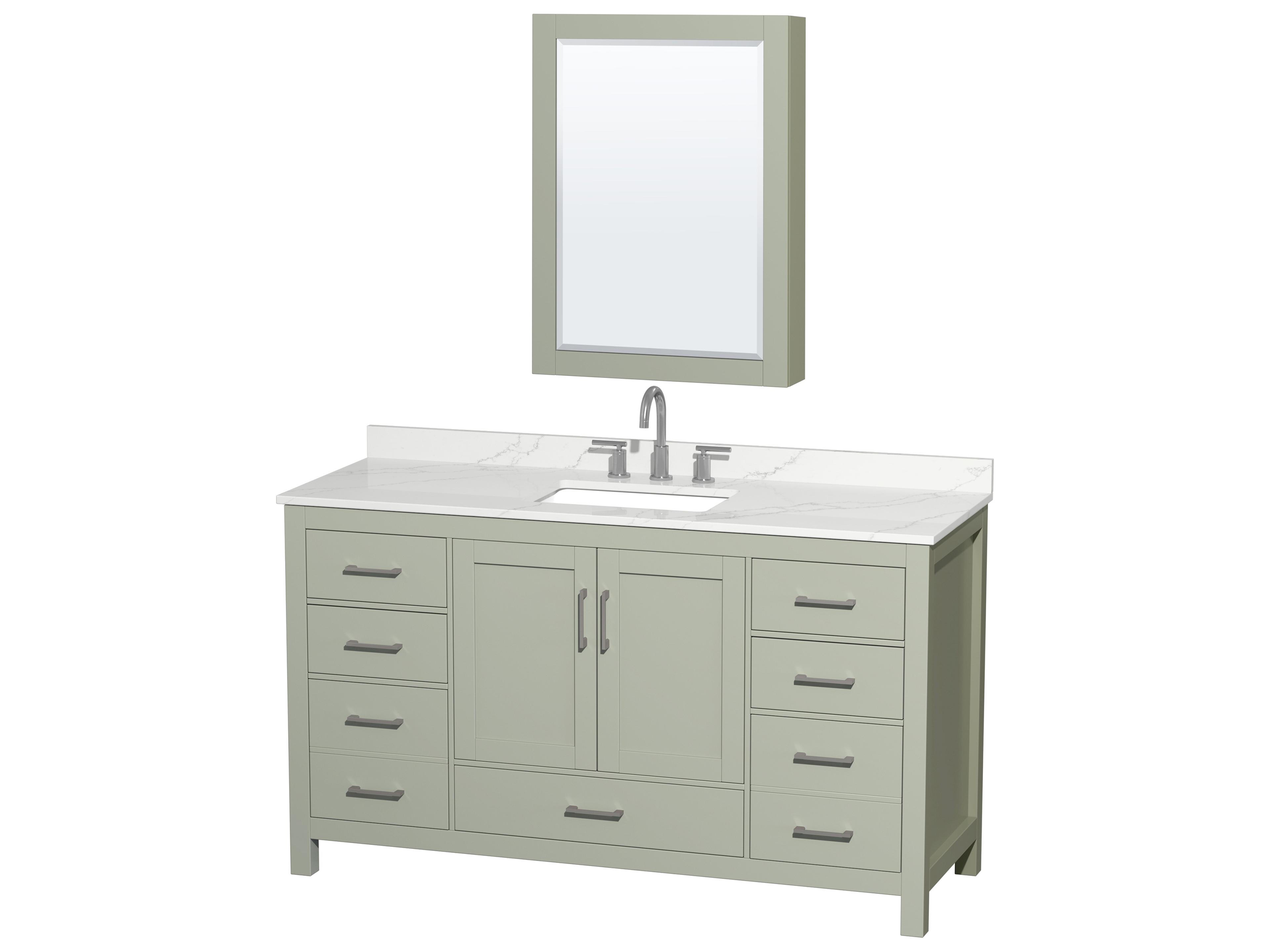 Wyndham Collection Sheffield 60" Light Green Vanity with Medicine Cabinet