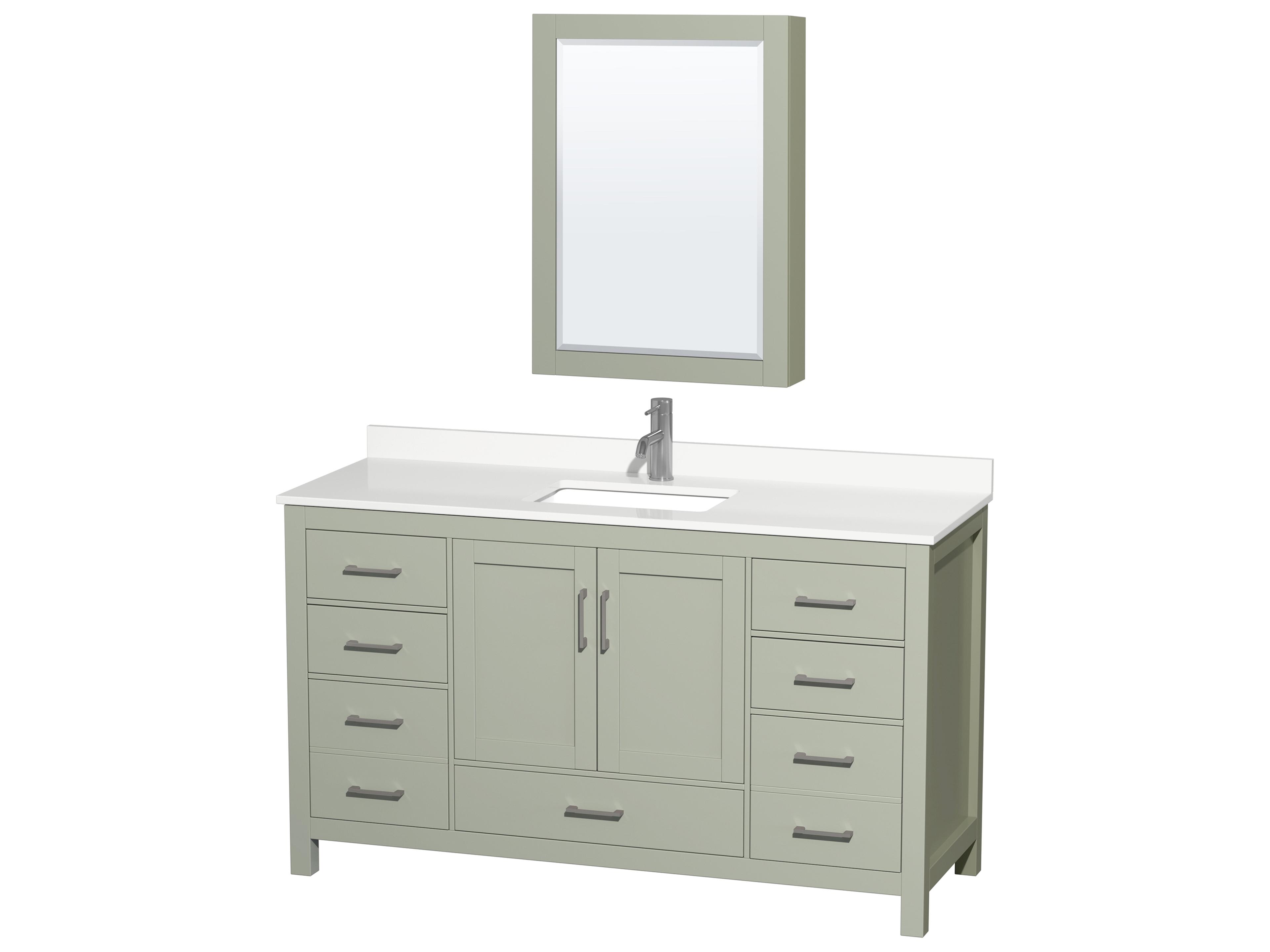 Wyndham Collection Sheffield 60" Light Green Vanity with Medicine Cabinet