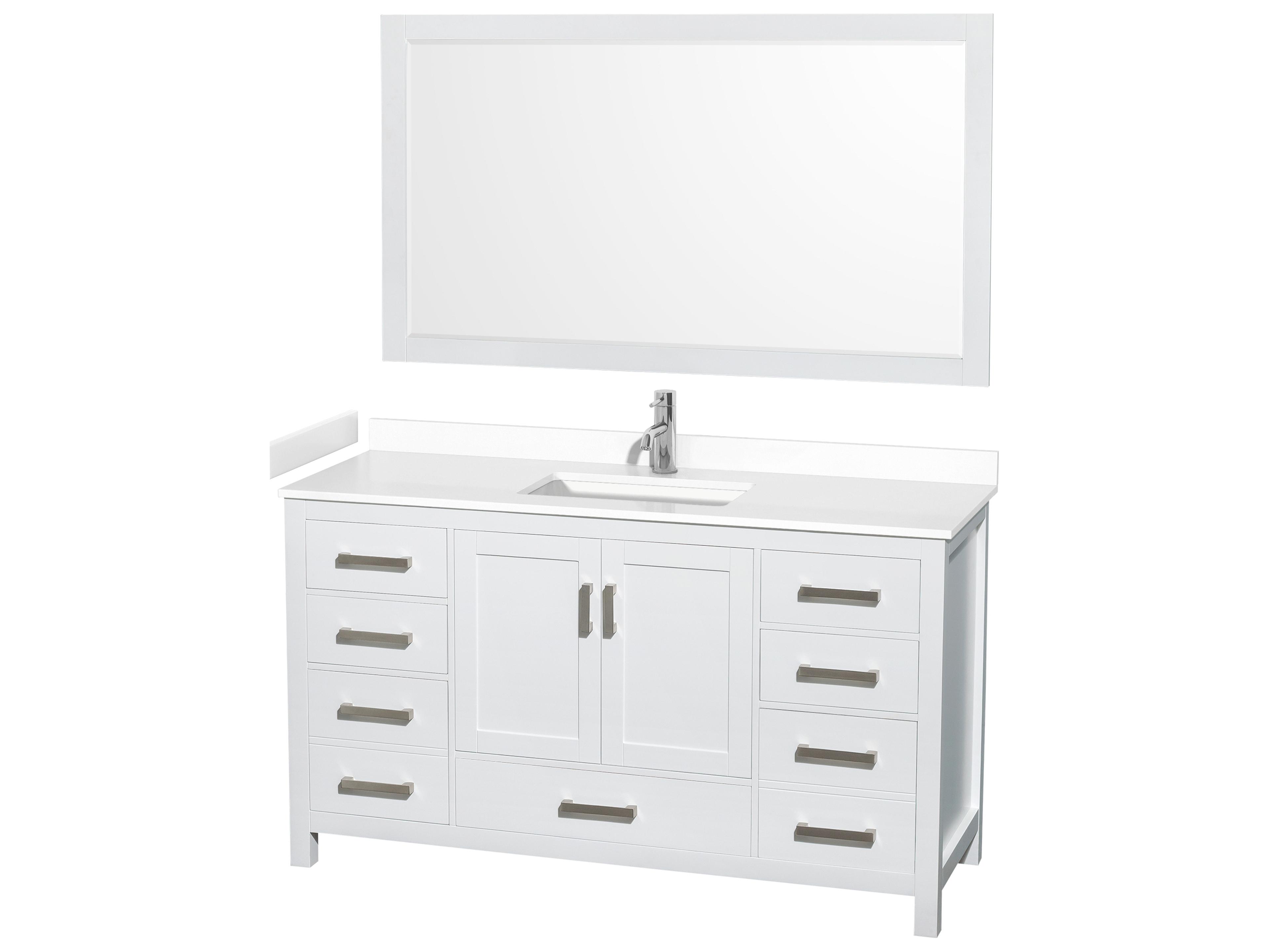 Wyndham Collection Sheffield 60" White Vanity with 58" Mirror