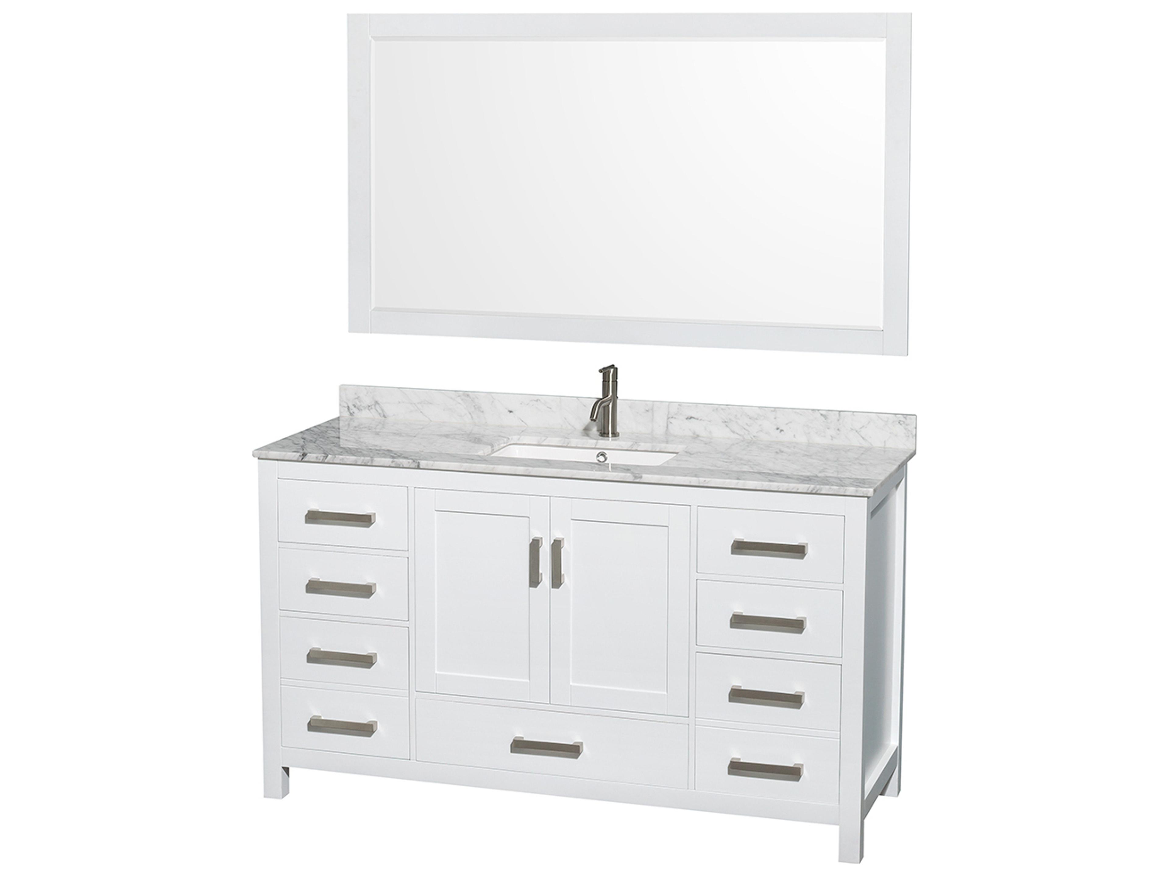 Wyndham Collection Sheffield 60" White Vanity with 58" Mirror