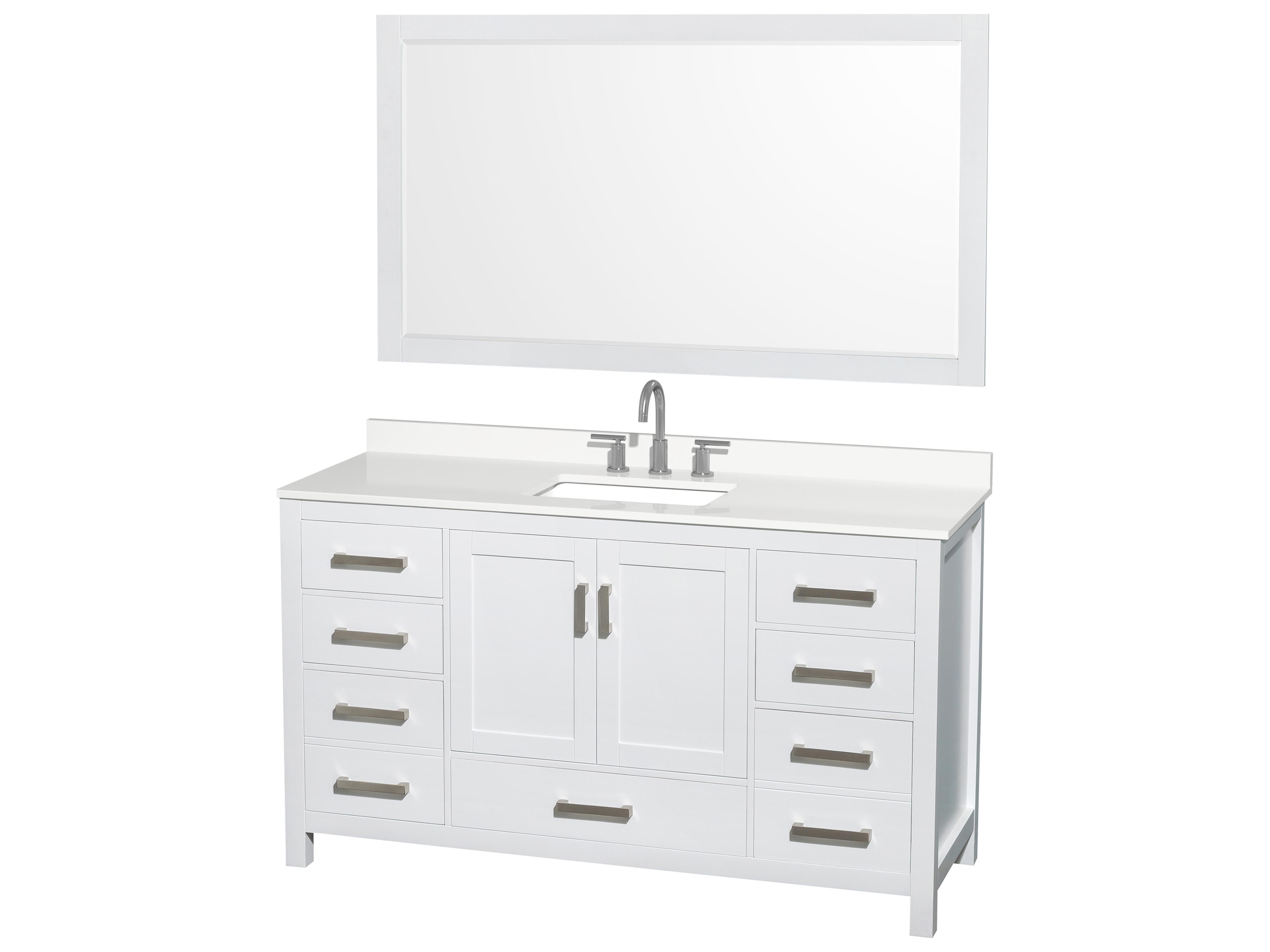 Wyndham Collection Sheffield 60" White Vanity with 58" Mirror