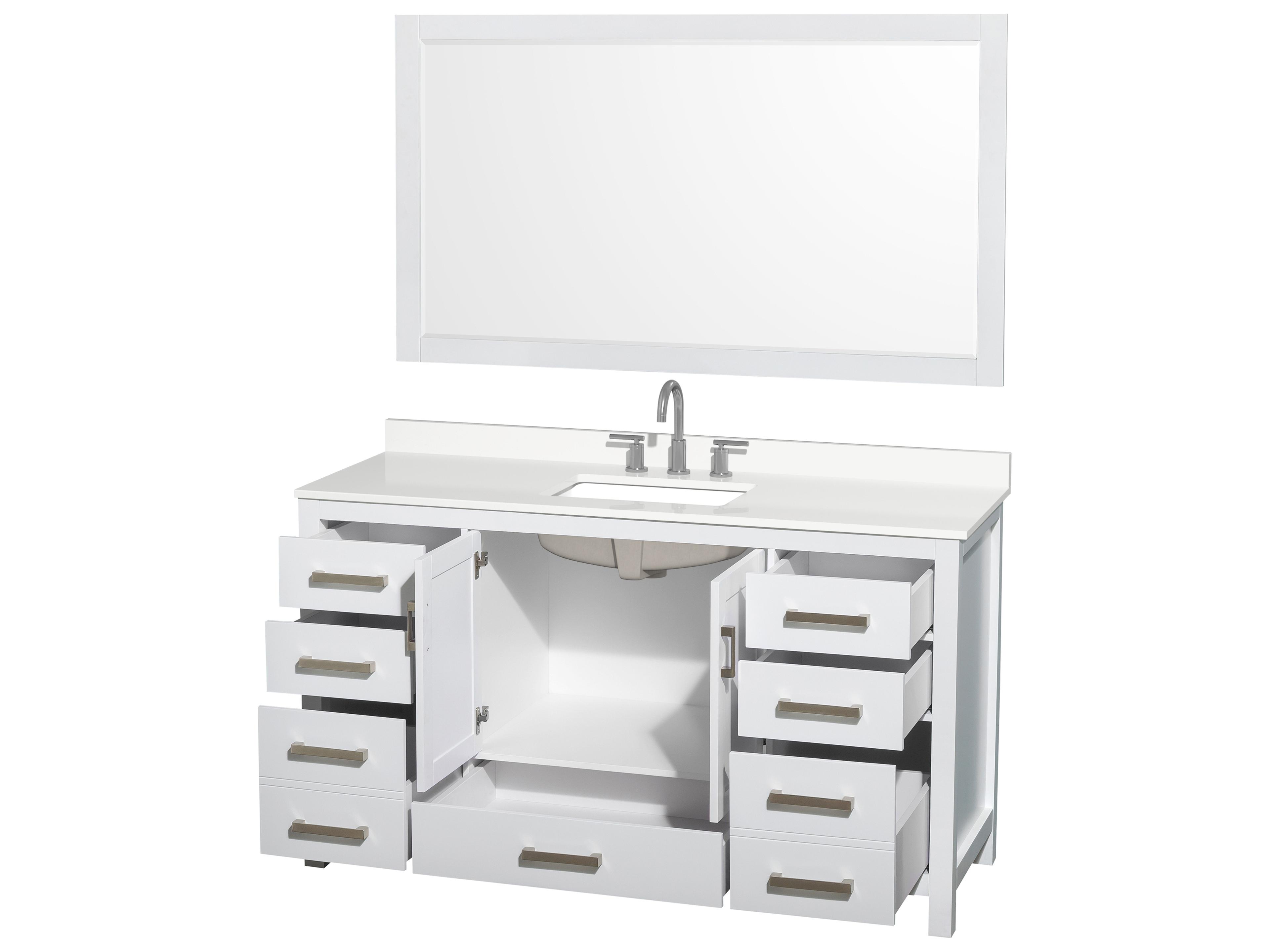 Wyndham Collection Sheffield 60" White Vanity with 58" Mirror