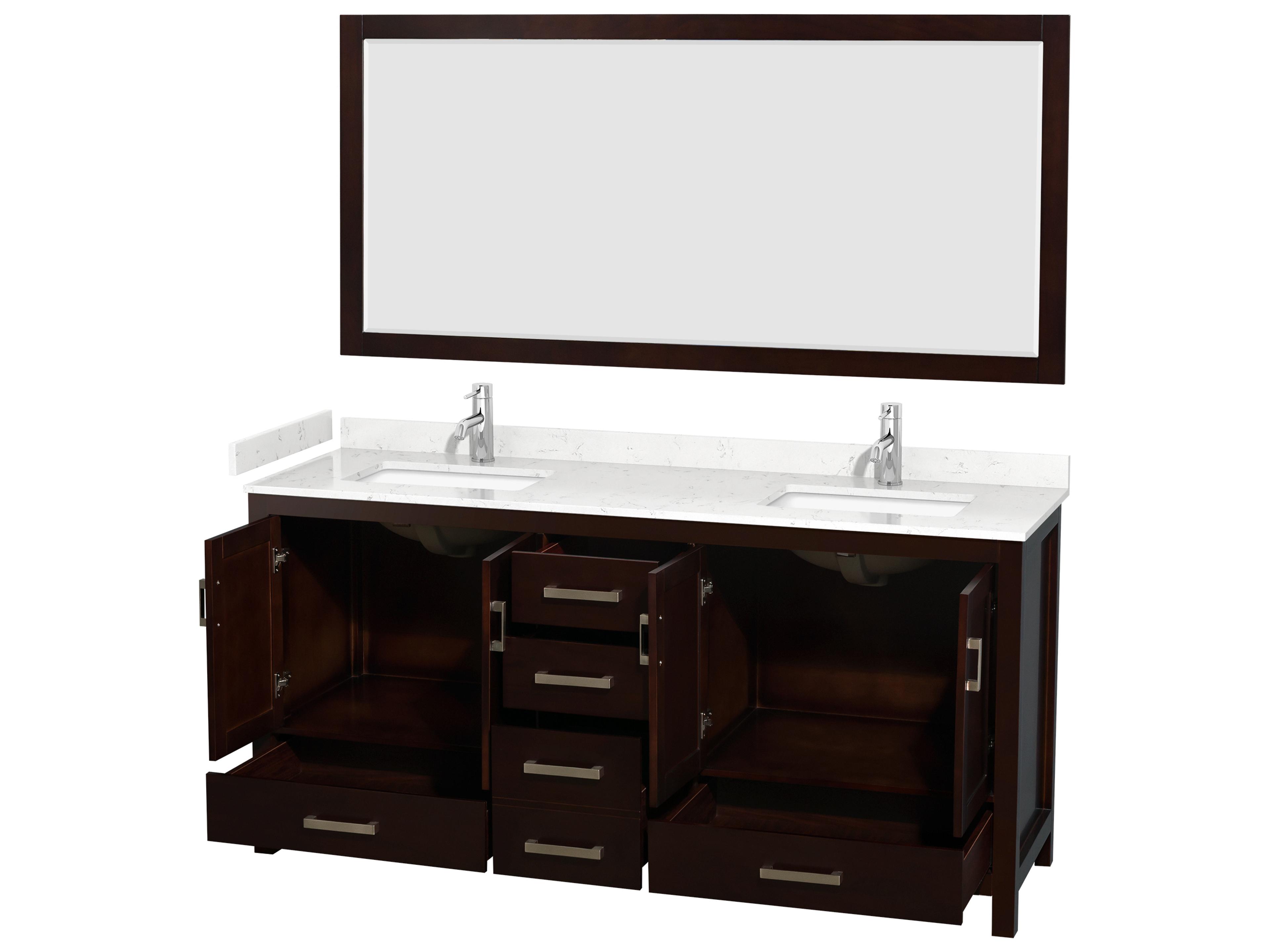 Wyndham Collection Sheffield 72" Espresso Vanity with 70" Mirror