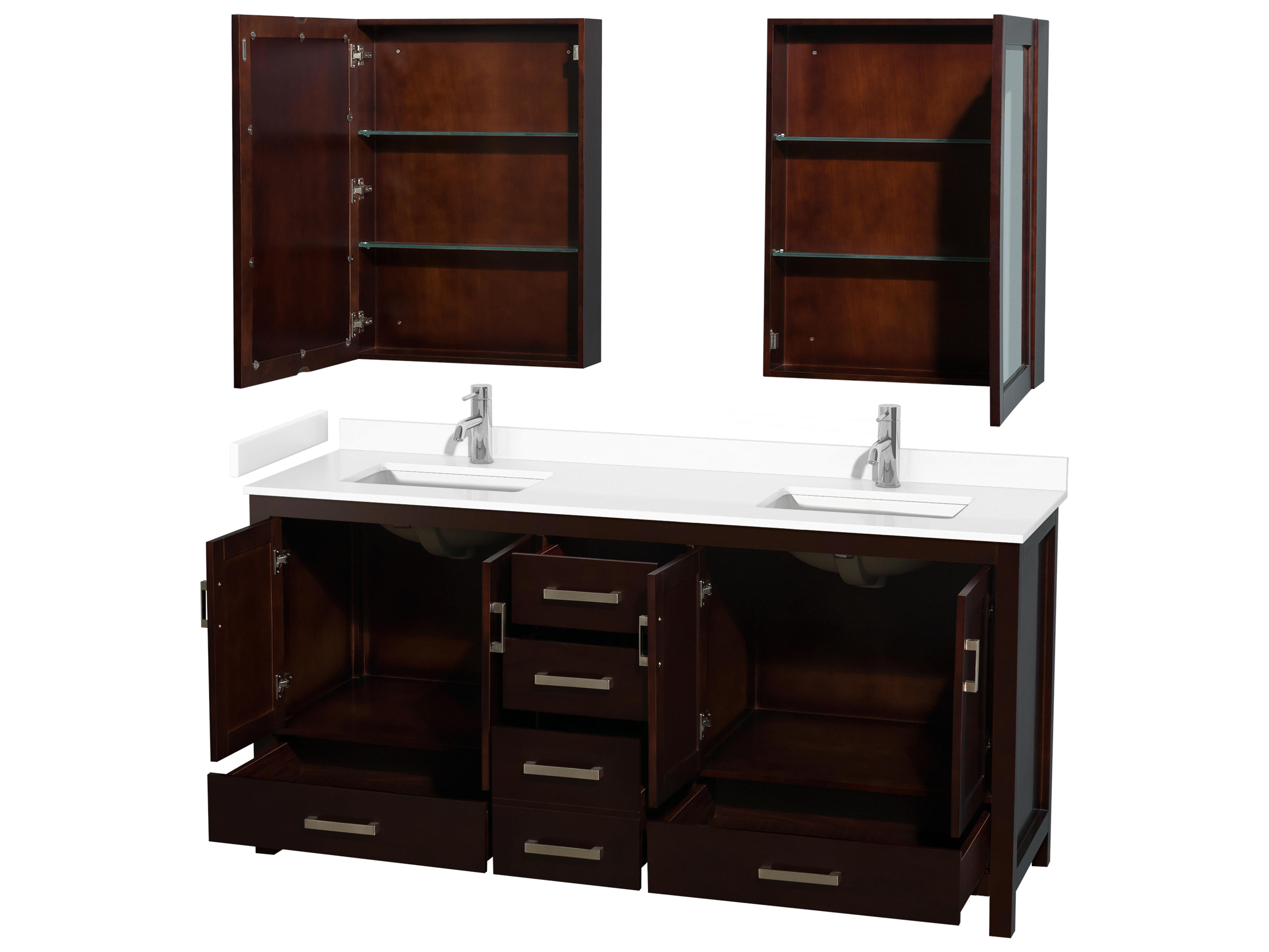 Wyndham Collection Sheffield 72" Espresso Vanity with Medicine Cabinet