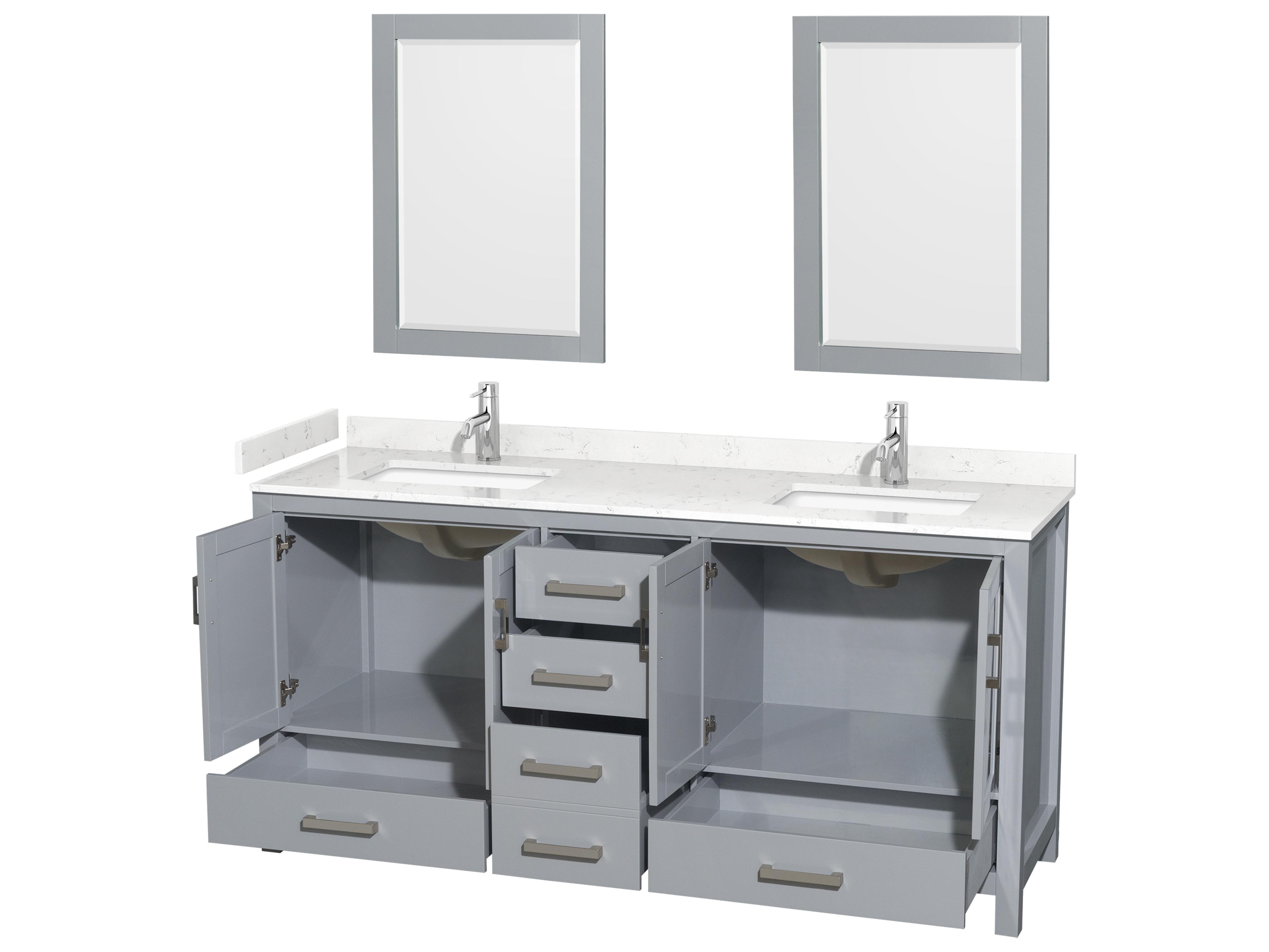 Wyndham Collection Sheffield 72" Gray Vanity with 24" Mirror