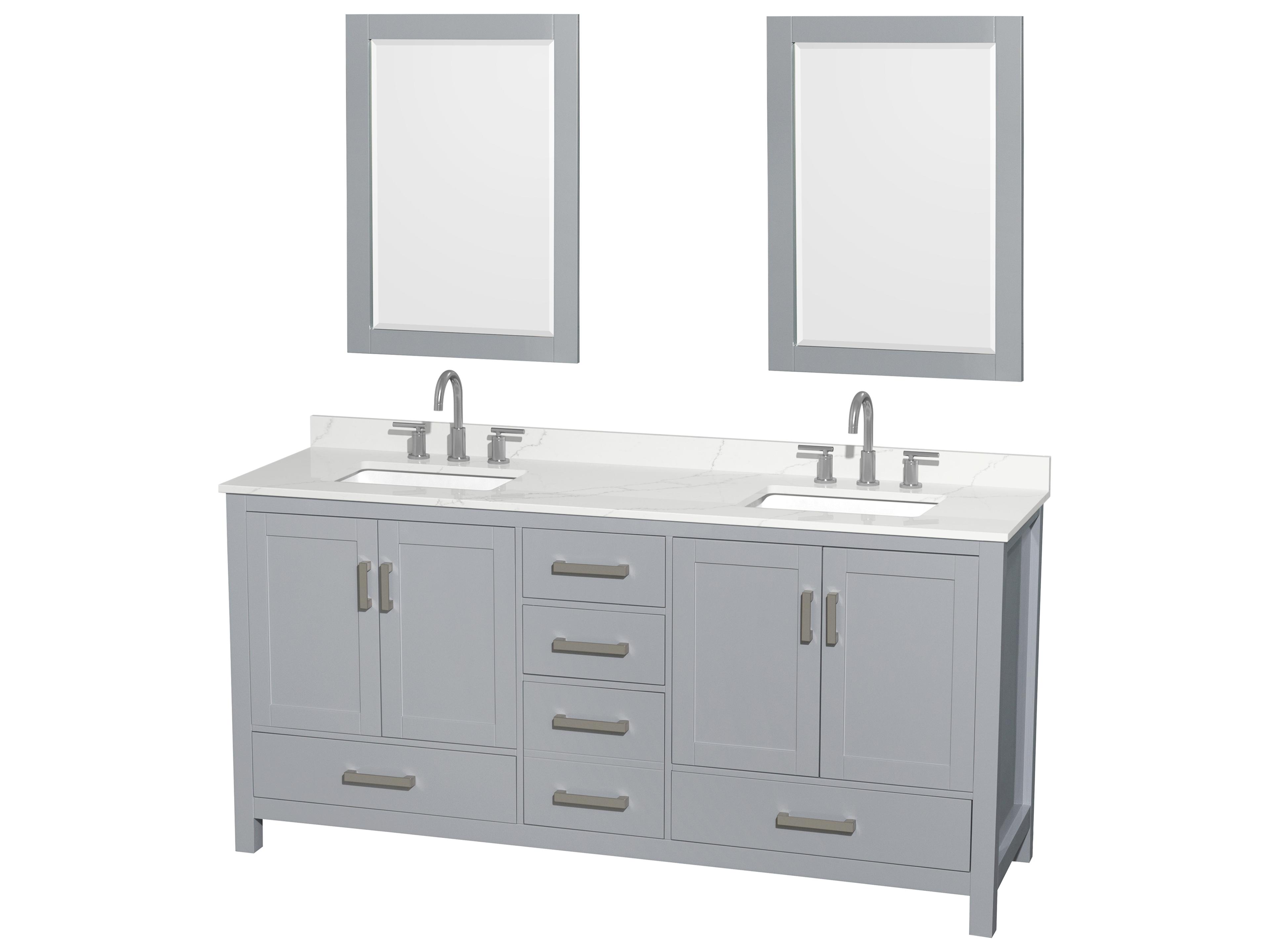 Wyndham Collection Sheffield 72" Gray Vanity with 24" Mirror