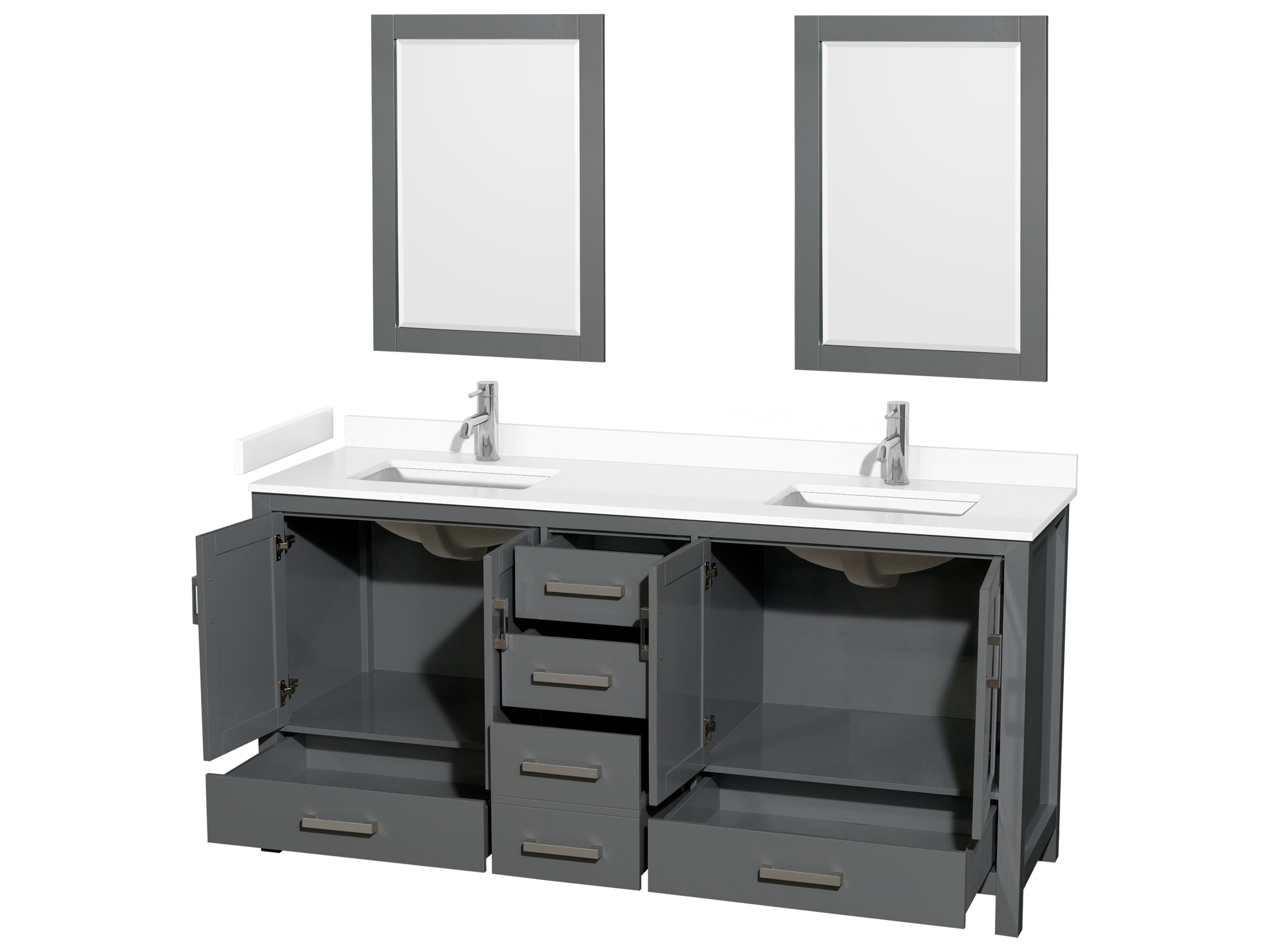 Wyndham Collection Sheffield 72" Dark Gray Vanity with 24" Mirror