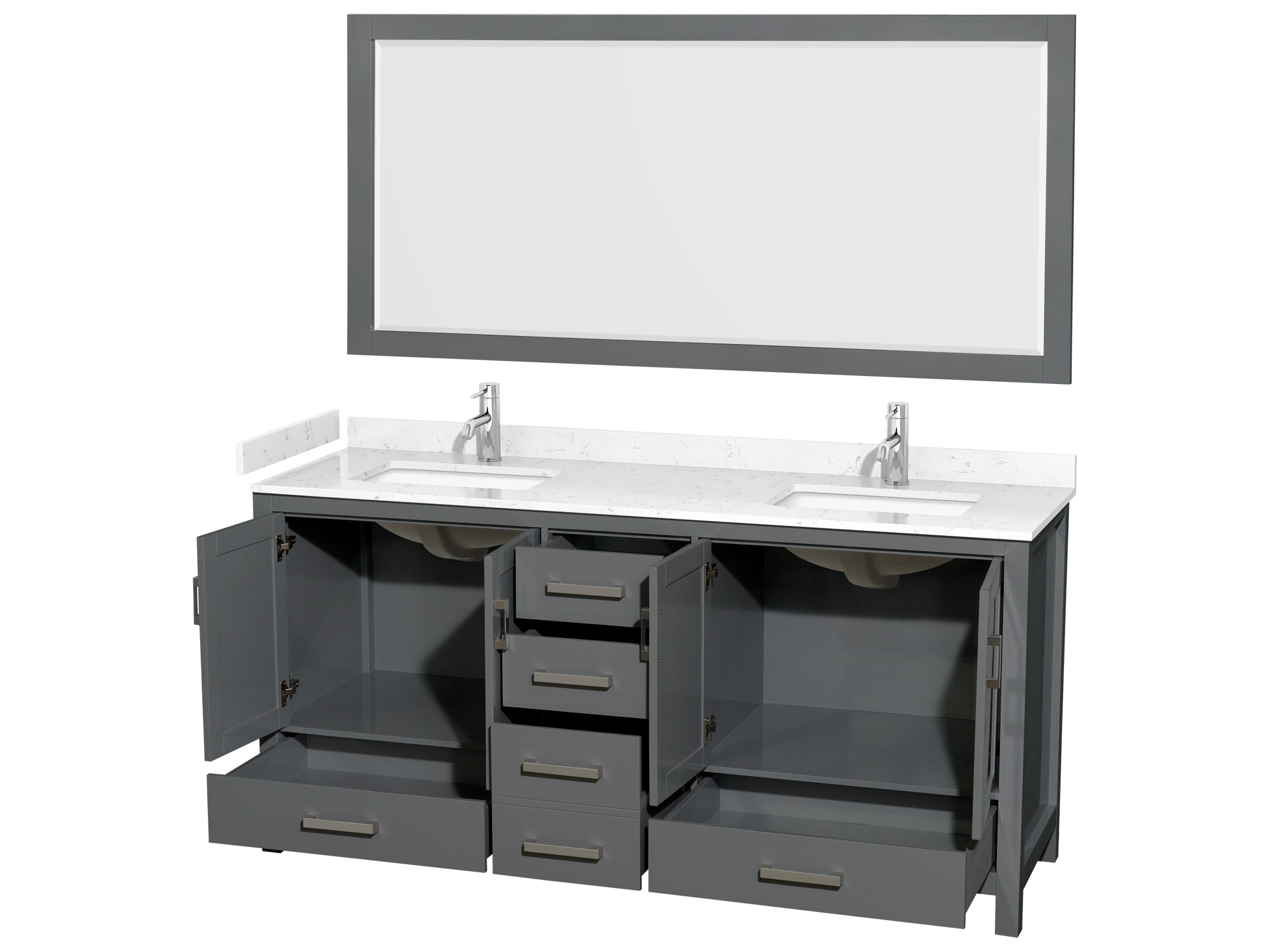 Wyndham Collection Sheffield 72" Dark Gray Vanity with 70" Mirror