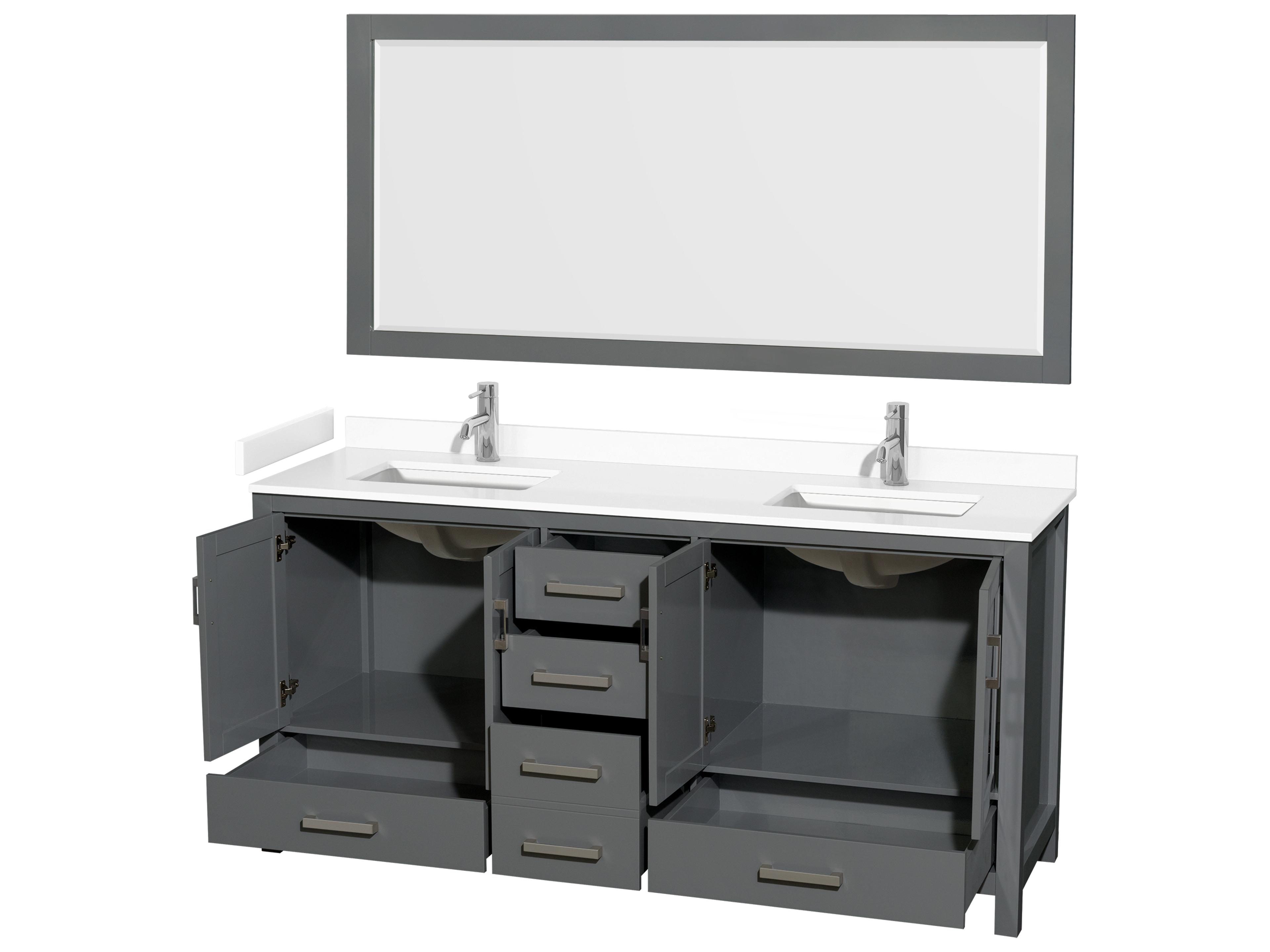 Wyndham Collection Sheffield 72" Dark Gray Vanity with 70" Mirror